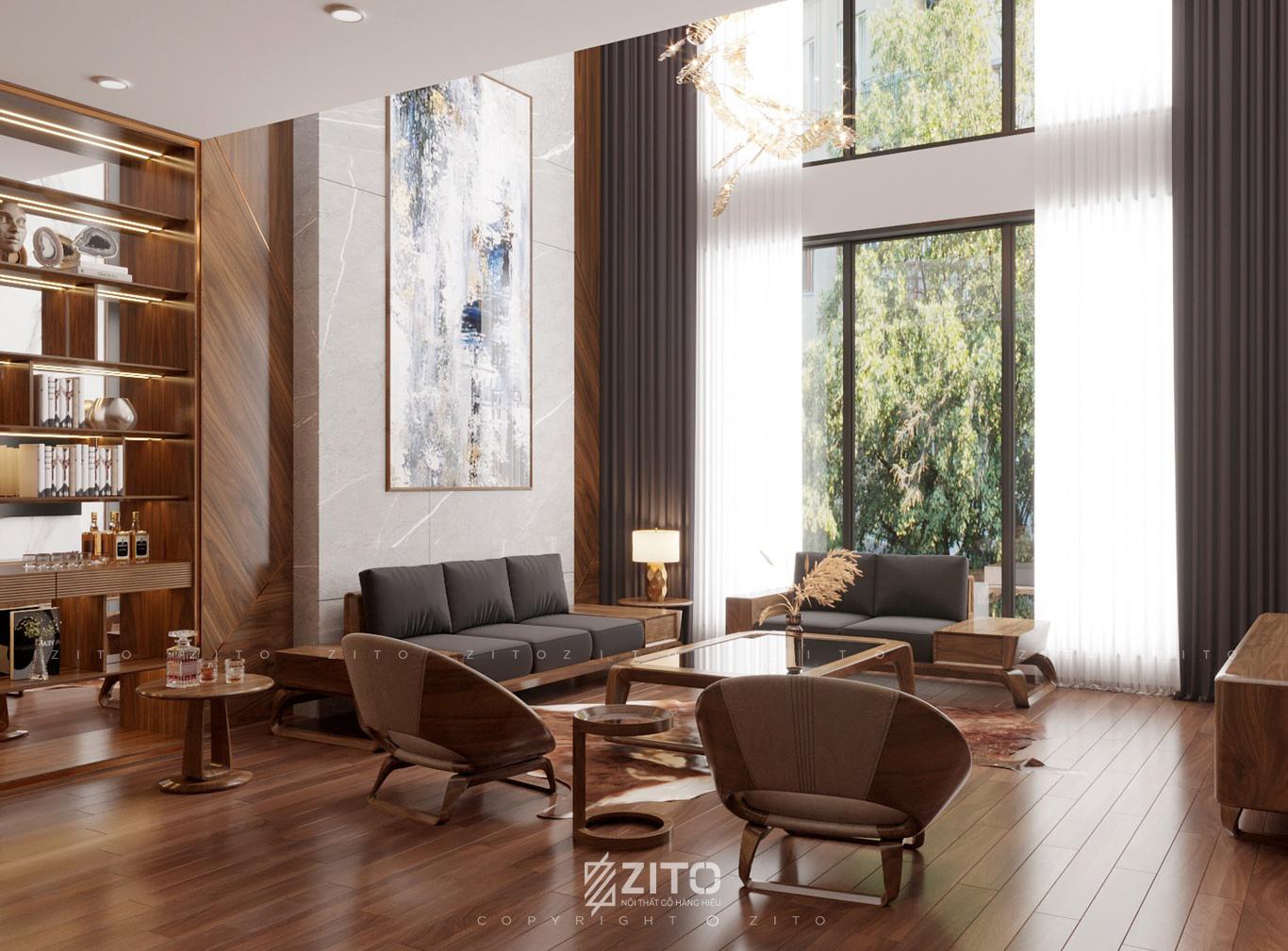 Sofa gỗ cho phòng khách chung cư