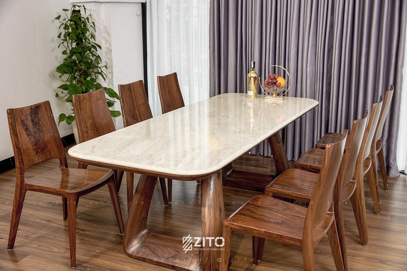 Bàn ăn gỗ óc chó ZBA 611 Plus mặt đá