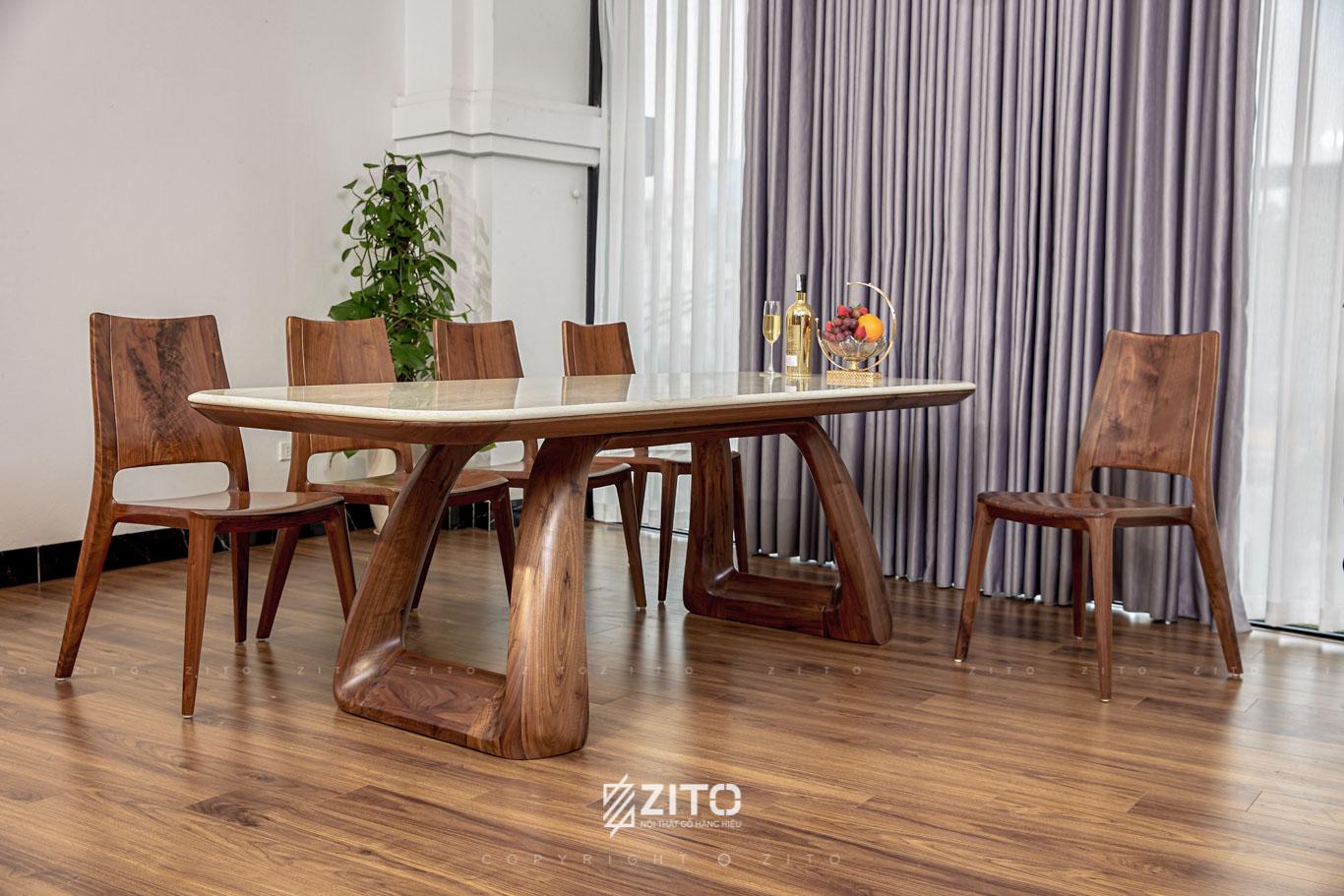 Bàn ăn gỗ óc chó ZBA 611 Plus mặt đá
