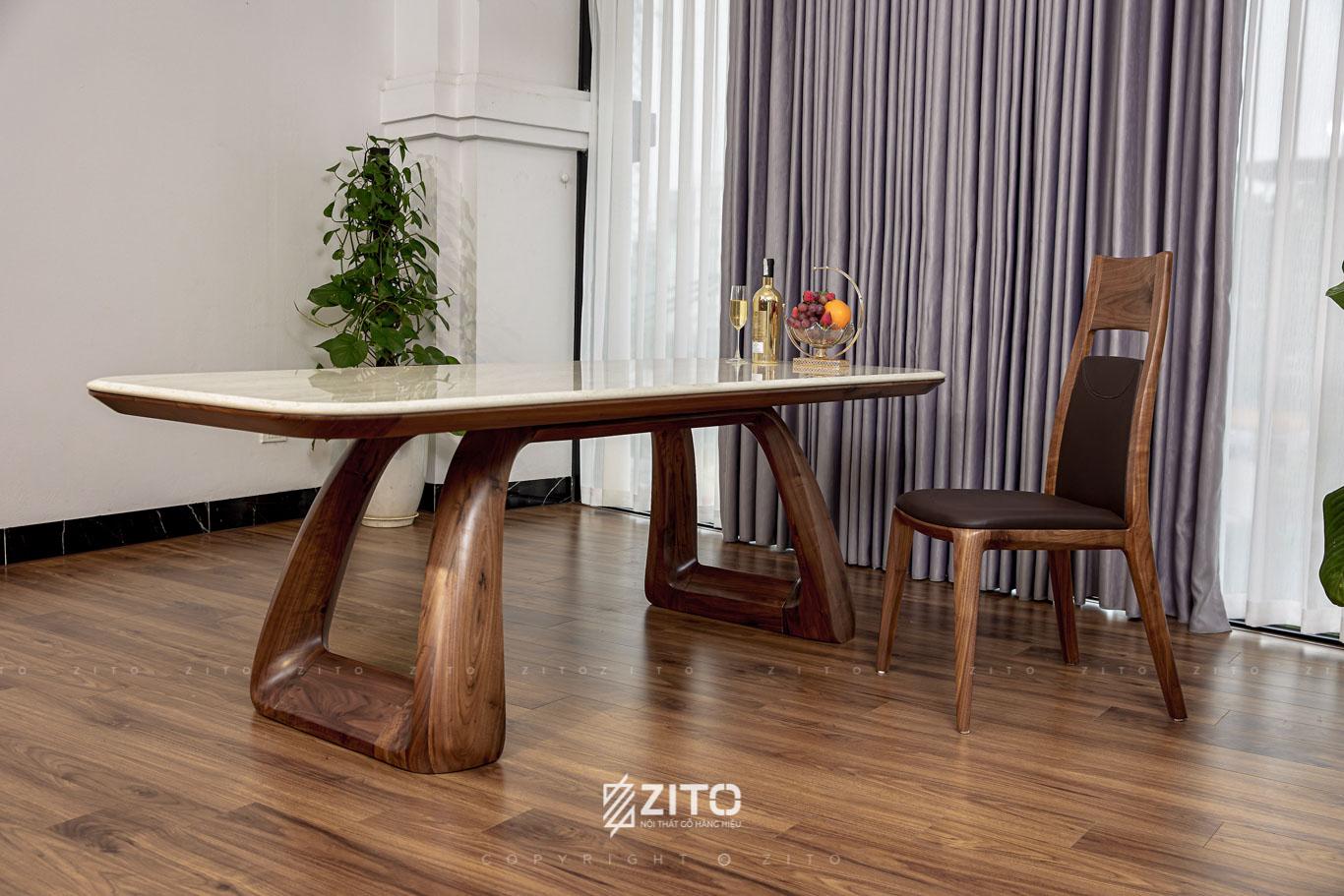 Bàn ăn gỗ óc chó ZBA 611 Plus mặt đá