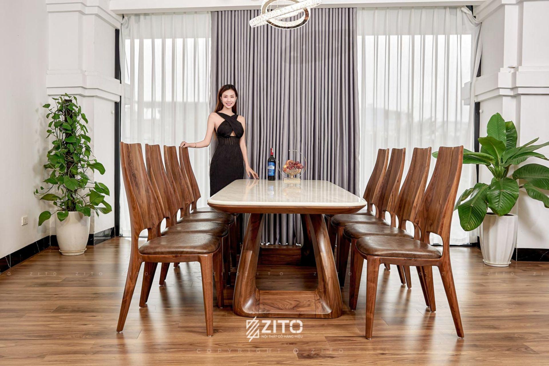mẫu bàn ăn gỗ óc chó đẹp