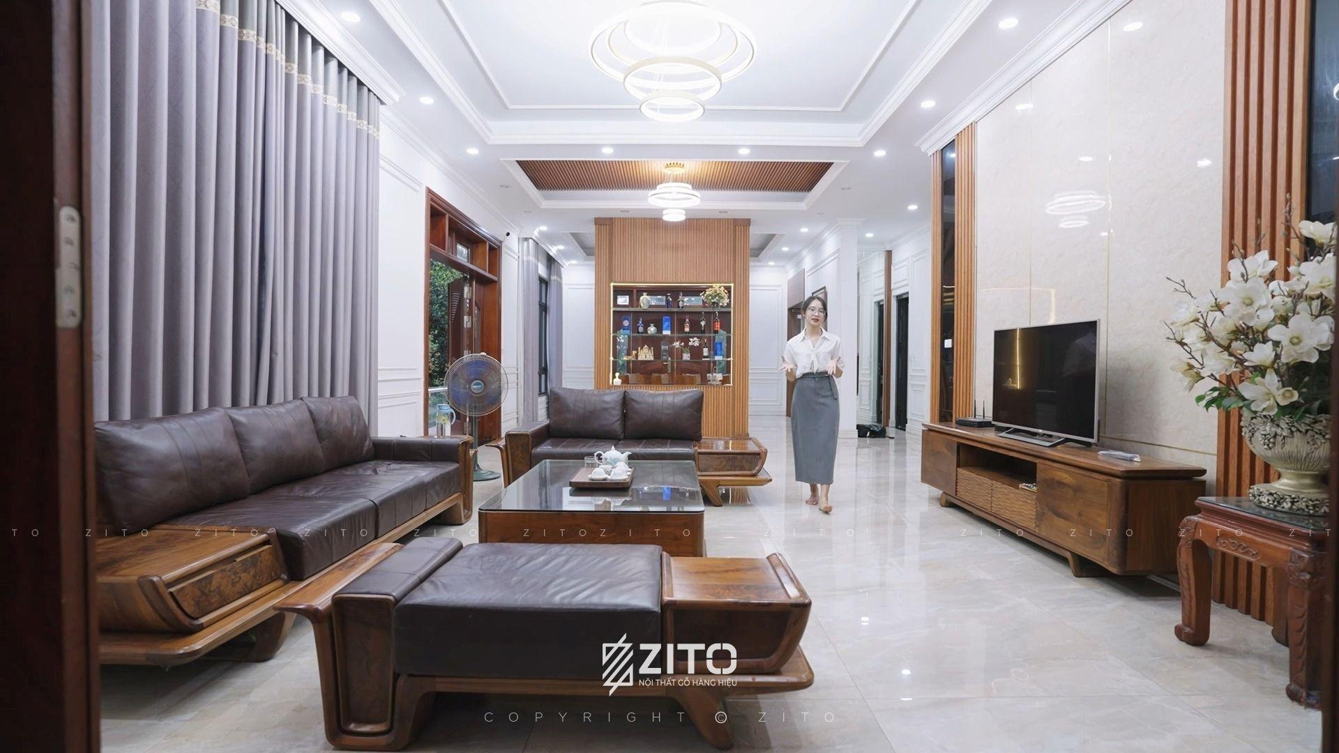 Bàn giao combo nội thất đồ rời gỗ óc chó phòng khách bếp