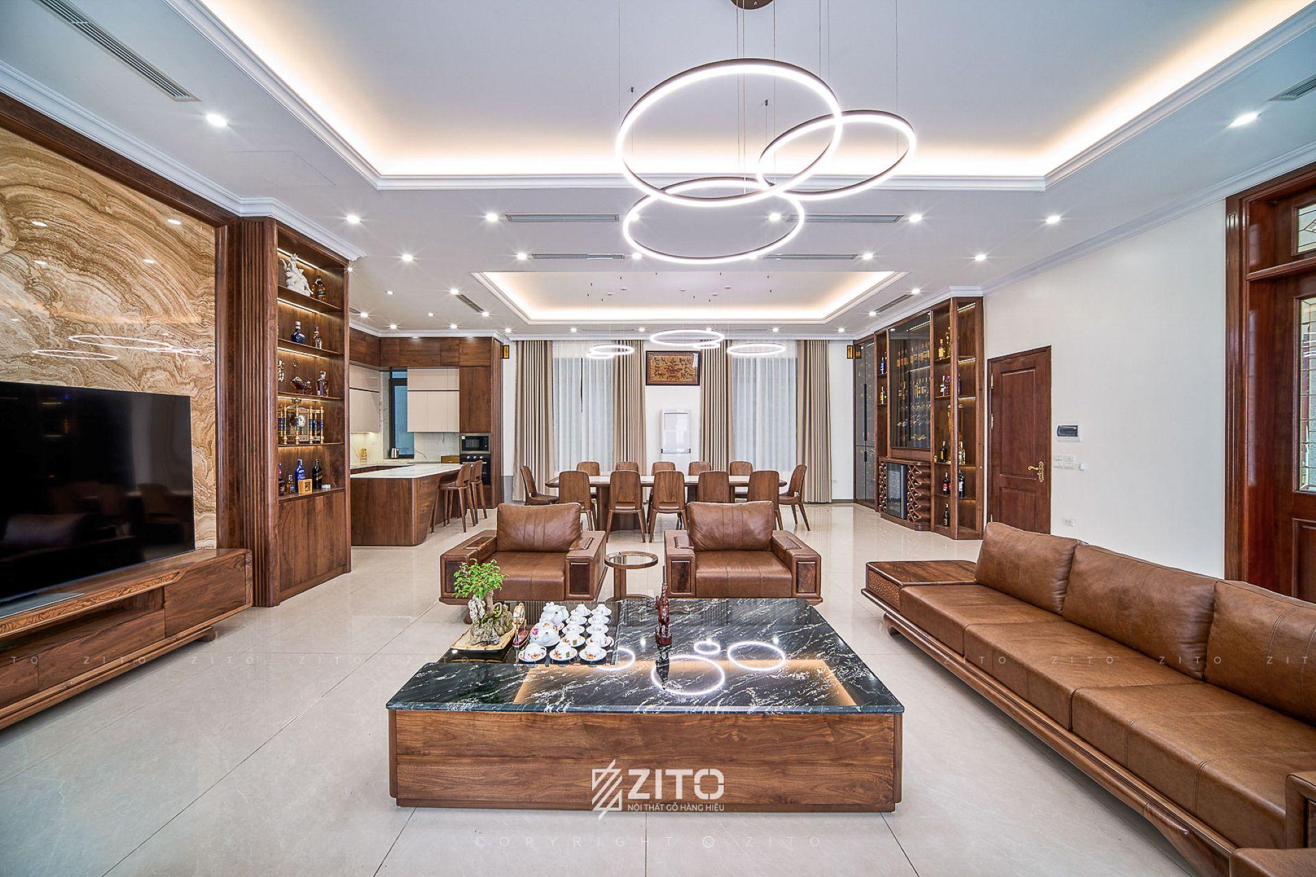 Bàn giao sofa gia công riêng ZG 188 gỗ óc chó