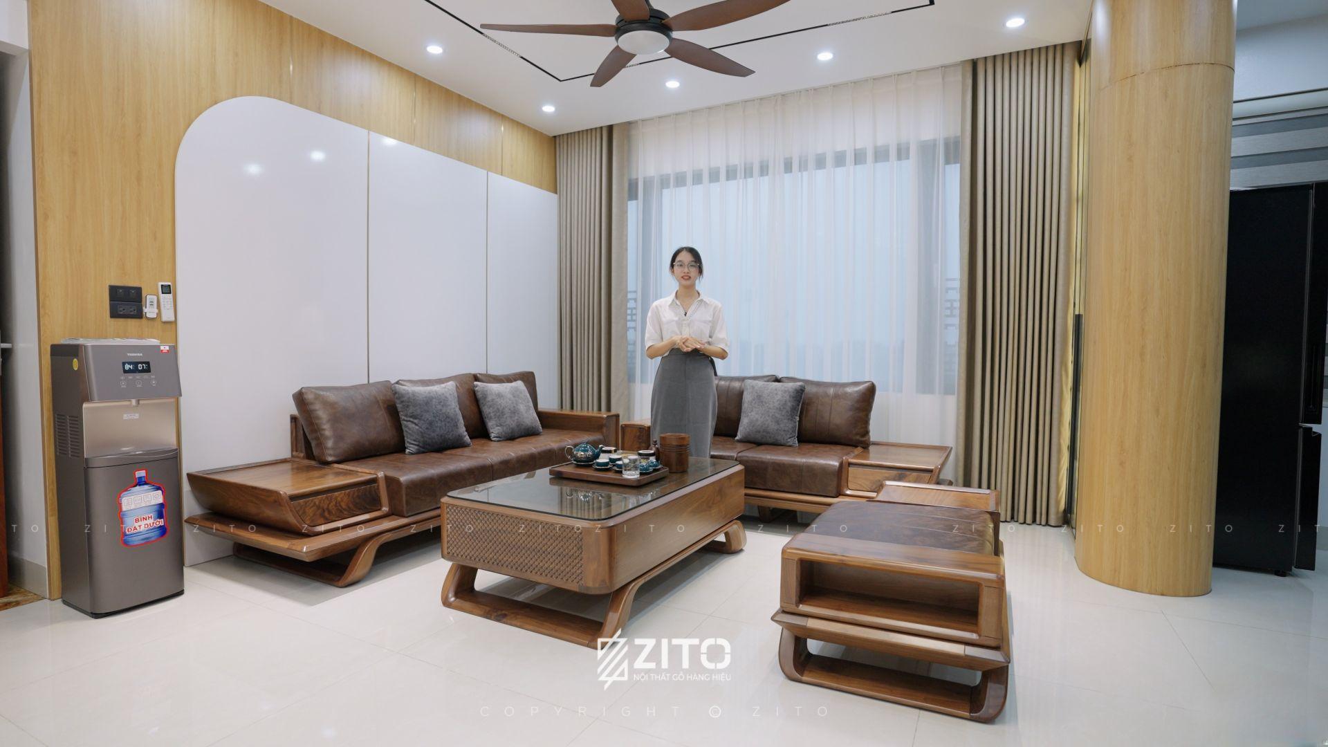 Bàn giao sofa ZG 182 gỗ óc chó cho nhà phố