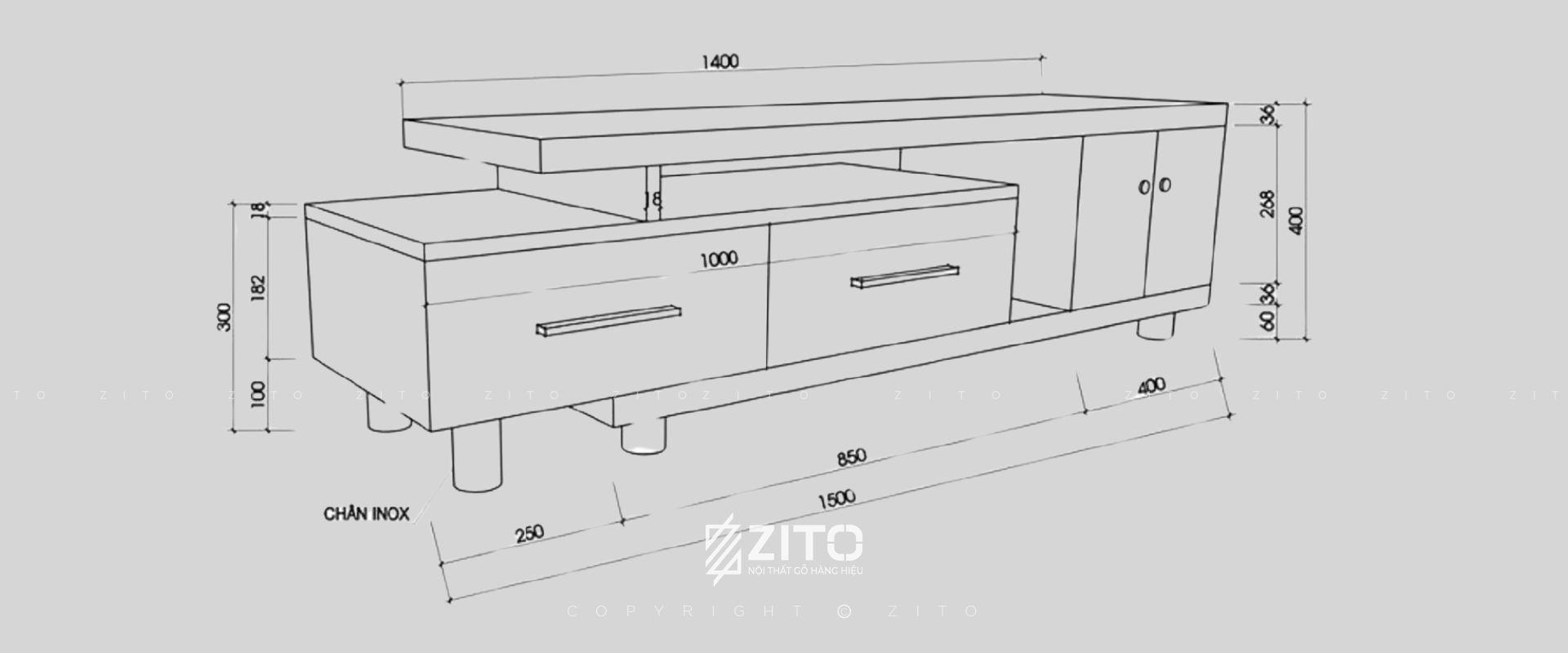 Bản vẽ kích thước kệ tivi gỗ chi tiết từng phần cho bạn tham khảo