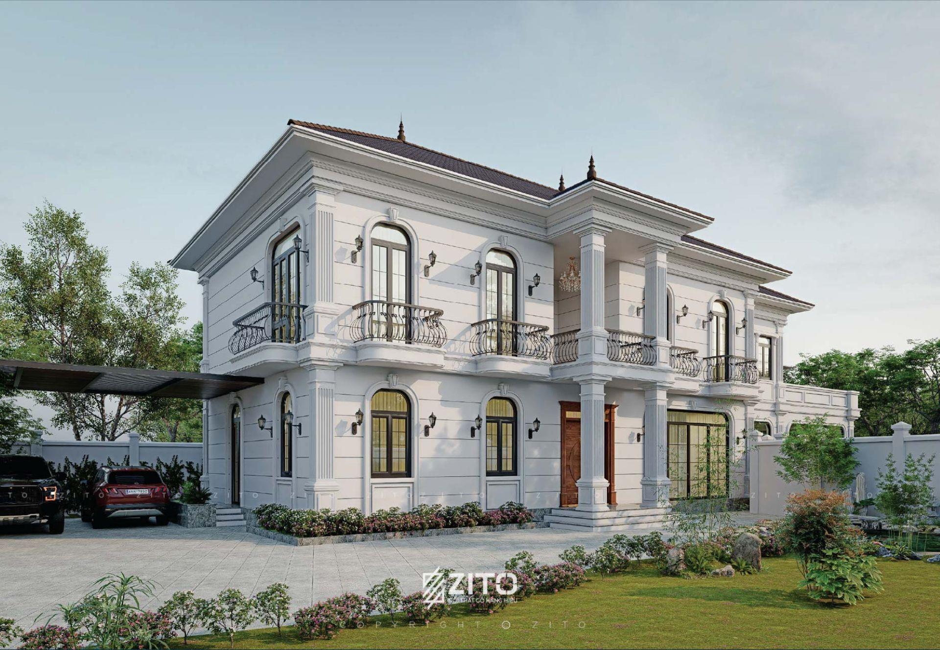 mẫu biệt thự tân cổ điển 2 tầng mái Nhật