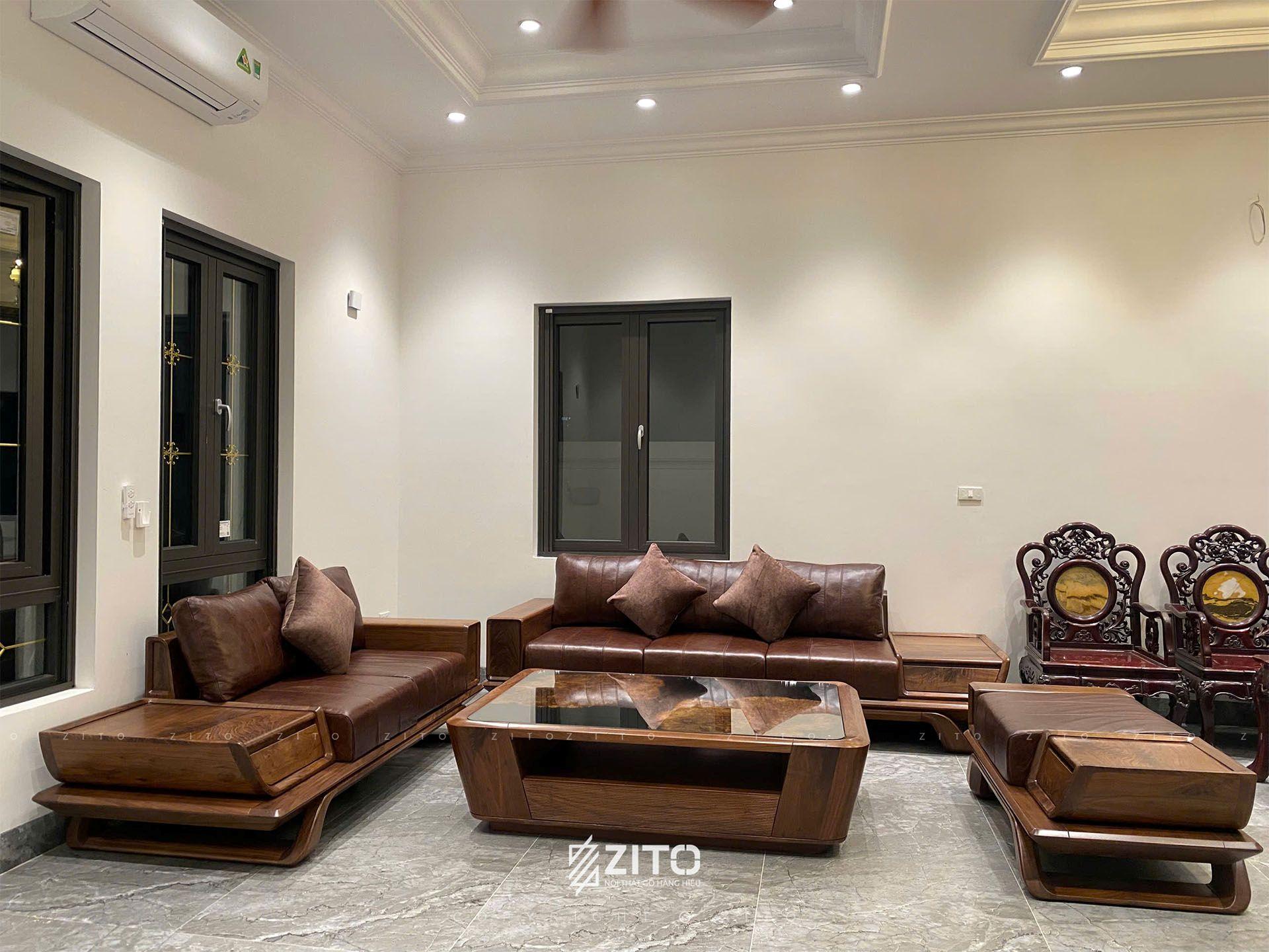 mẫu sofa gỗ óc chó đẹp