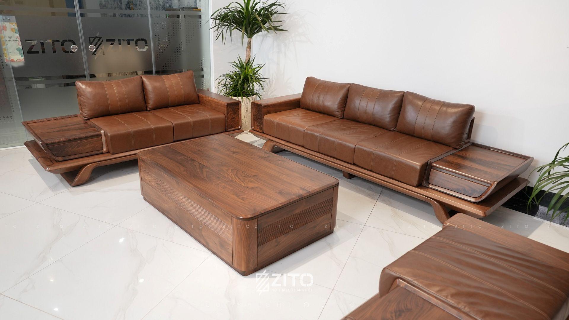 mẫu sofa gỗ óc chó đẹp