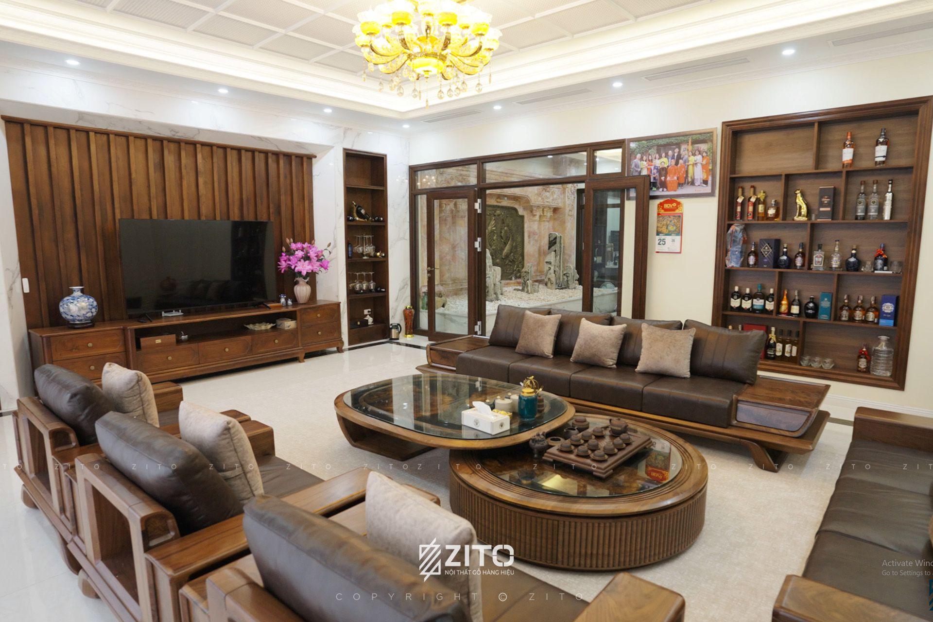 mẫu sofa gỗ óc chó đẹp