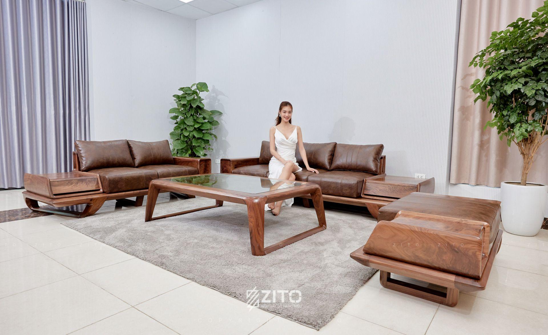 mẫu sofa gỗ óc chó đẹp