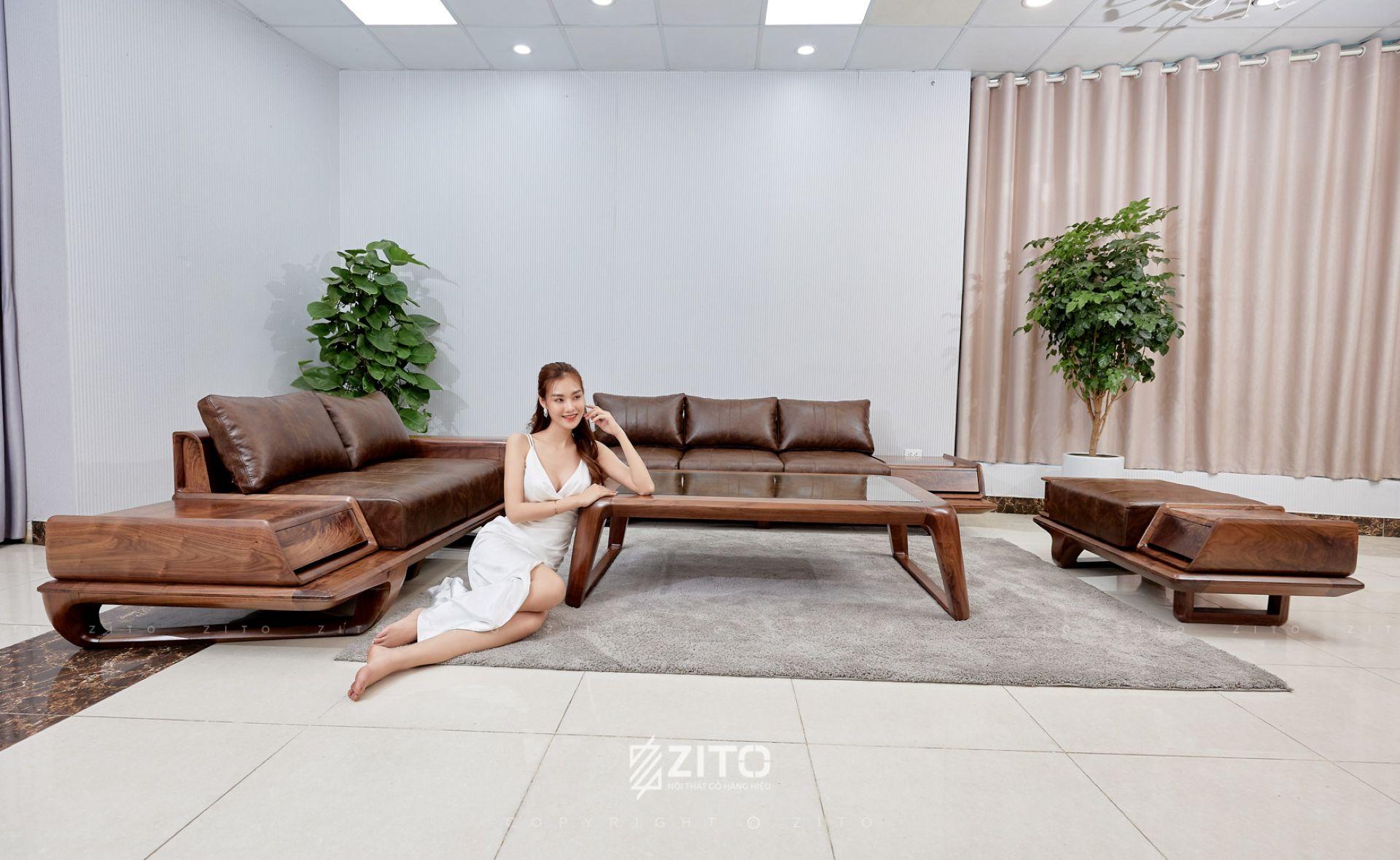 mẫu sofa gỗ óc chó đẹp