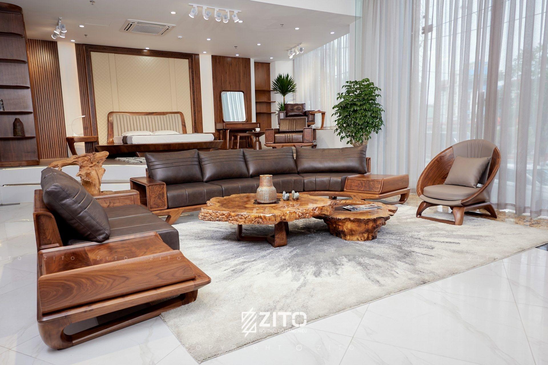 mẫu sofa gỗ óc chó đẹp