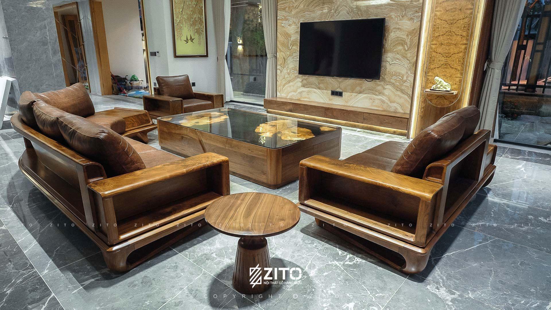 mẫu sofa gỗ óc chó đẹp