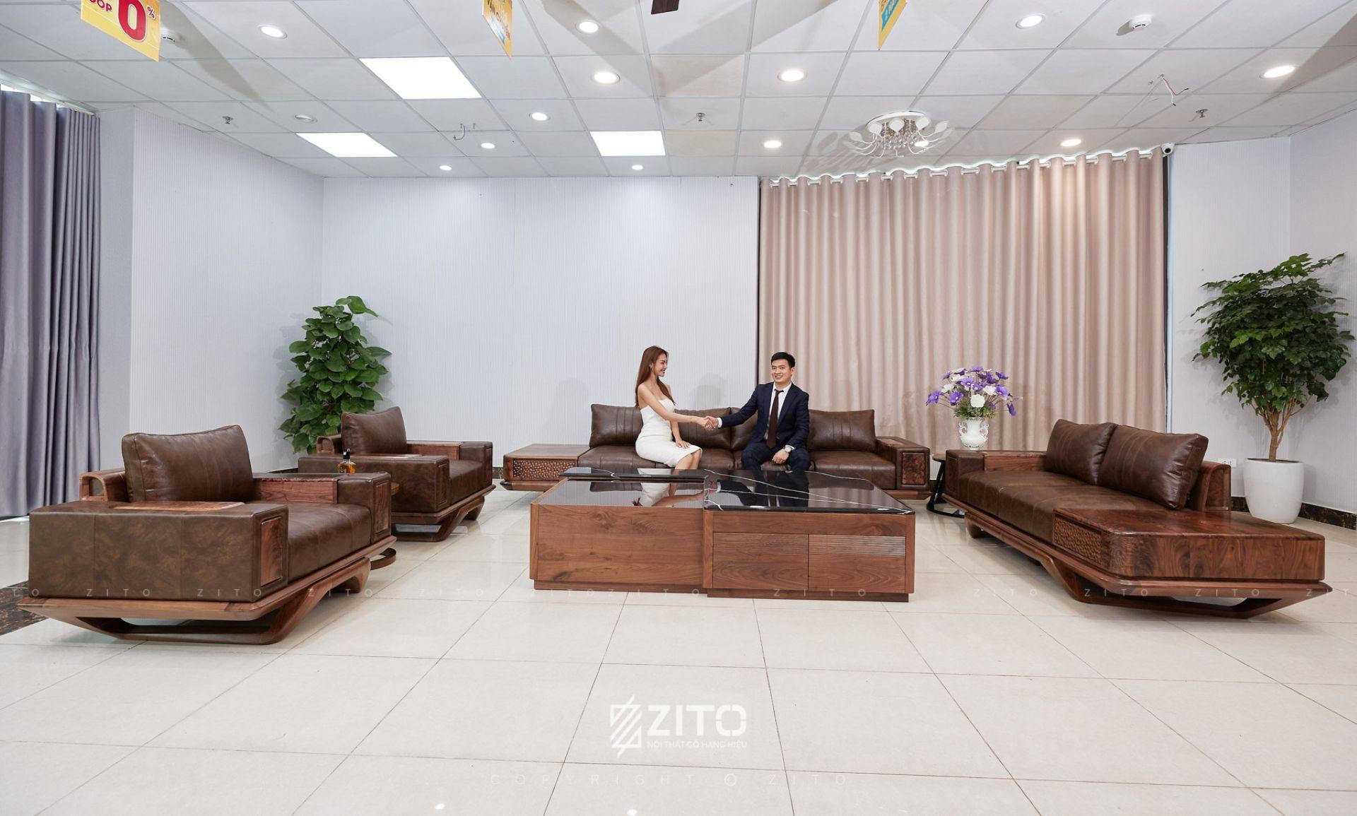 mẫu sofa gỗ óc chó đẹp