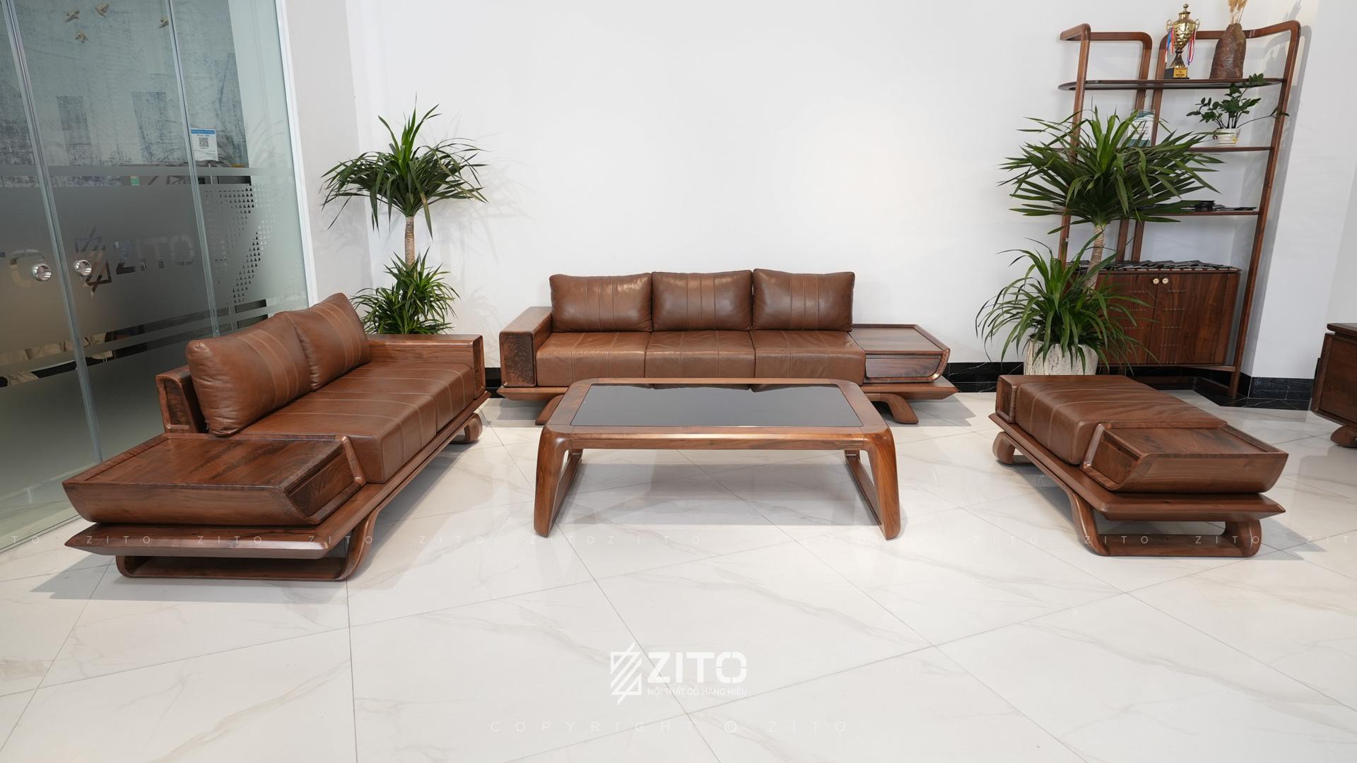 Sofa chữ U gỗ óc chó ZG 182 & ZB 160 – Sự kết hợp đỉnh cao của nội thất gỗ óc chó