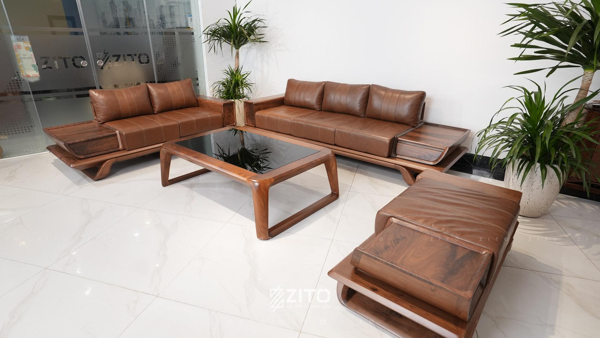 Sofa chữ U gỗ óc chó ZG 182 & ZB 160 bề thế, sang trọng, ấm cúng