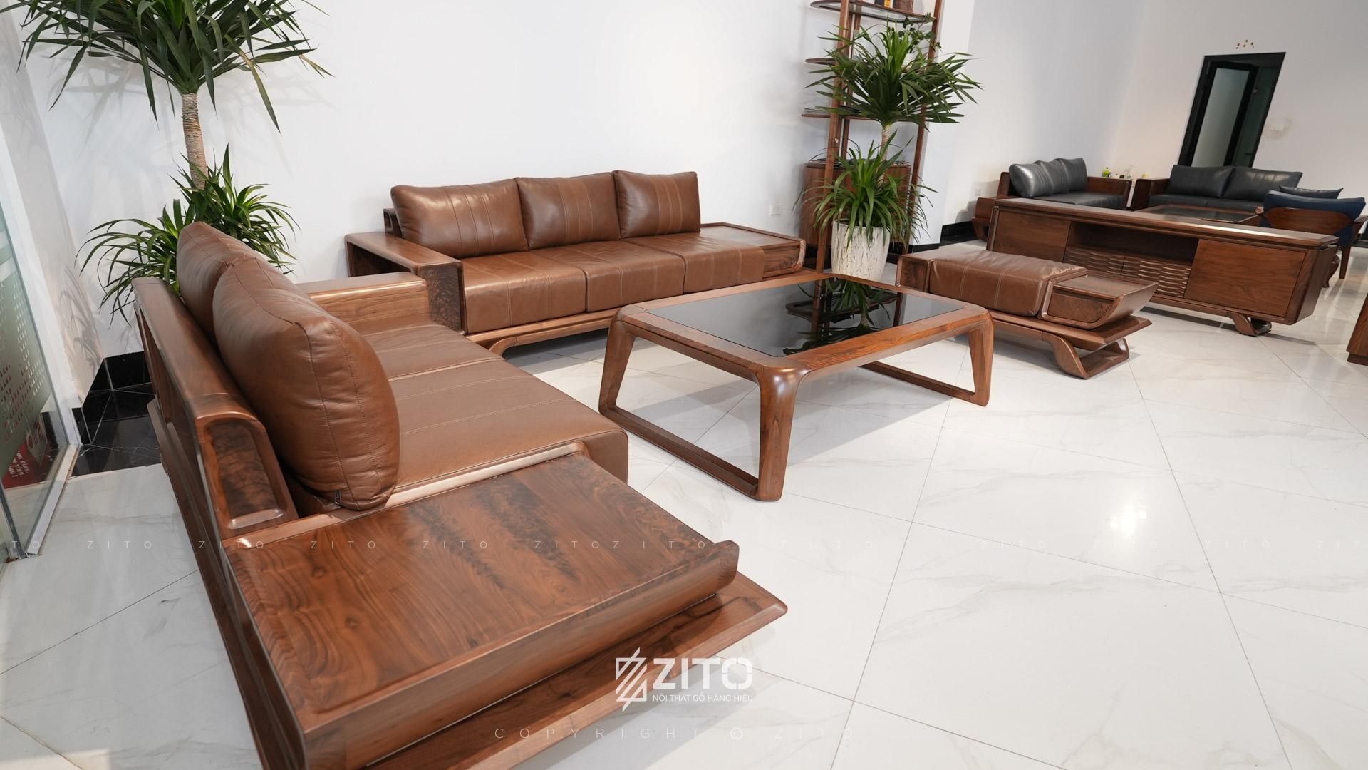 Sofa chữ U gỗ óc chó ZG 182 & ZB 160 sang trọng