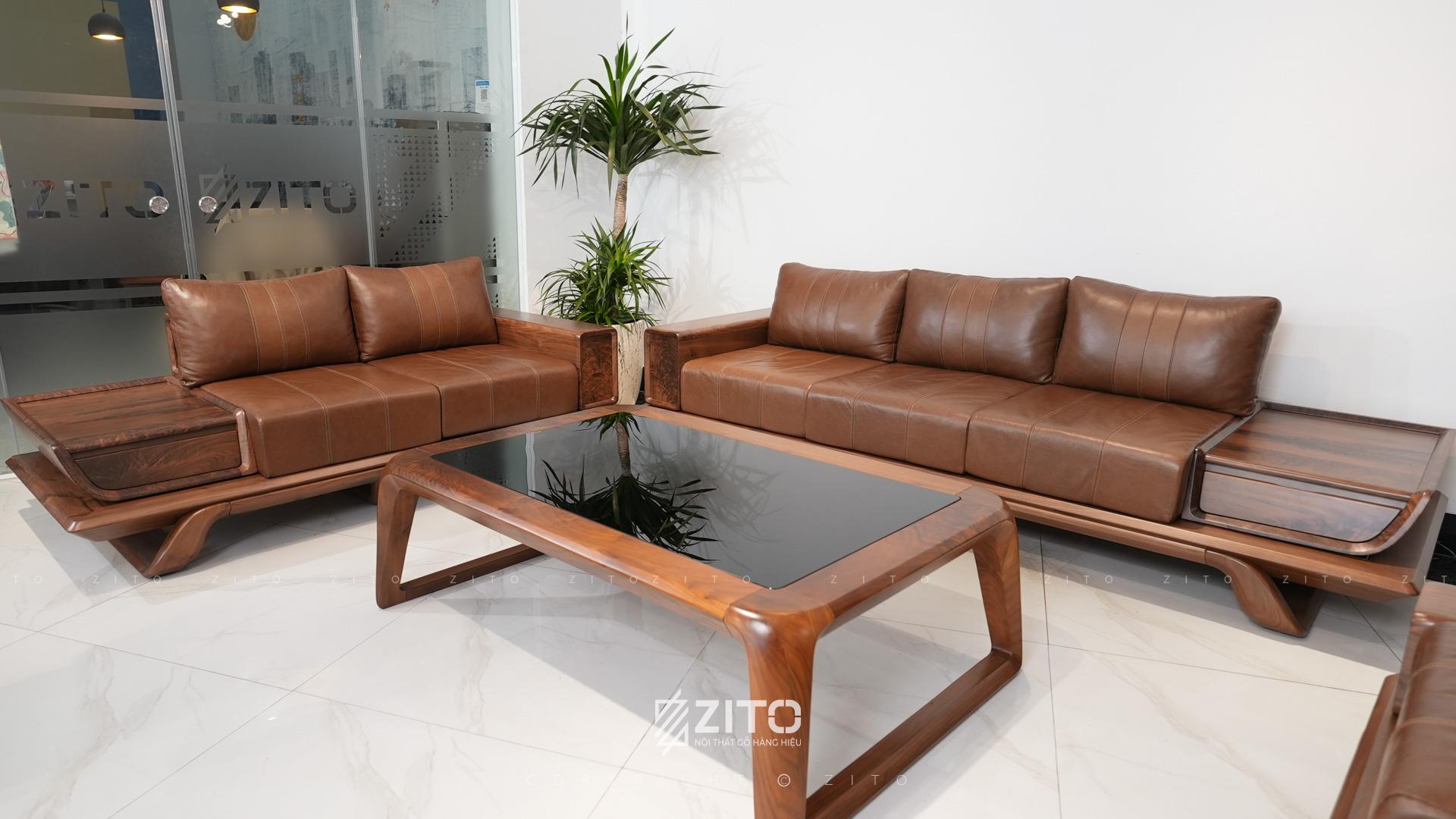 Sofa chữ U gỗ óc chó ZG 182 & ZB 160 hiện đại