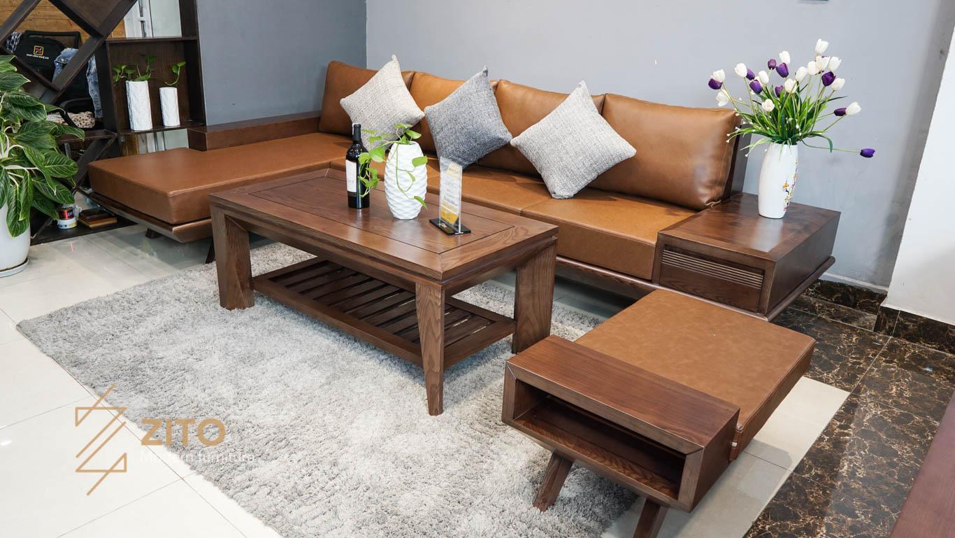 Sofa gỗ góc L mới nhất 2021 ZG 132 S08 hiện đại cho phòng khách