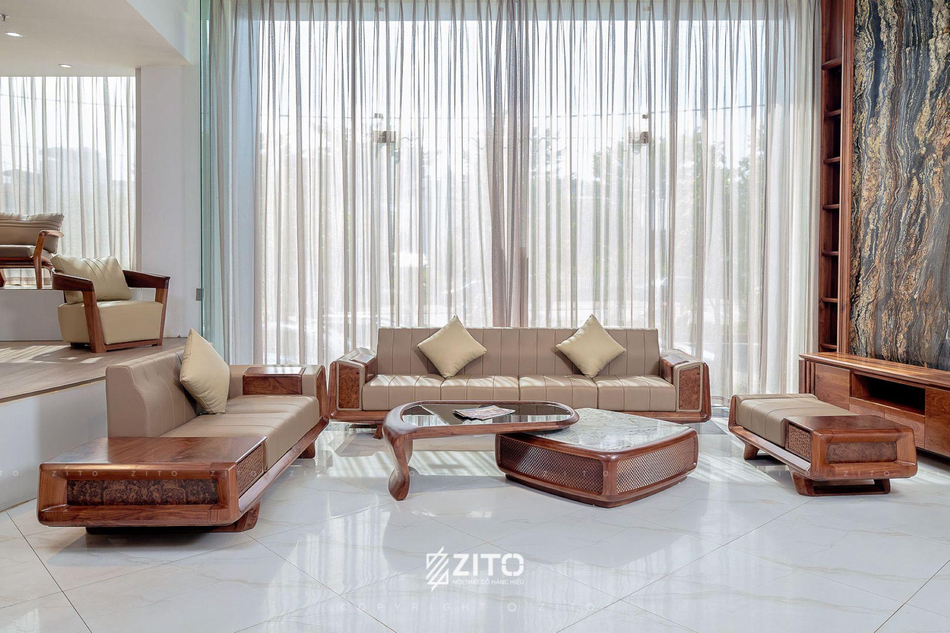Sofa gỗ óc chó cỡ đại