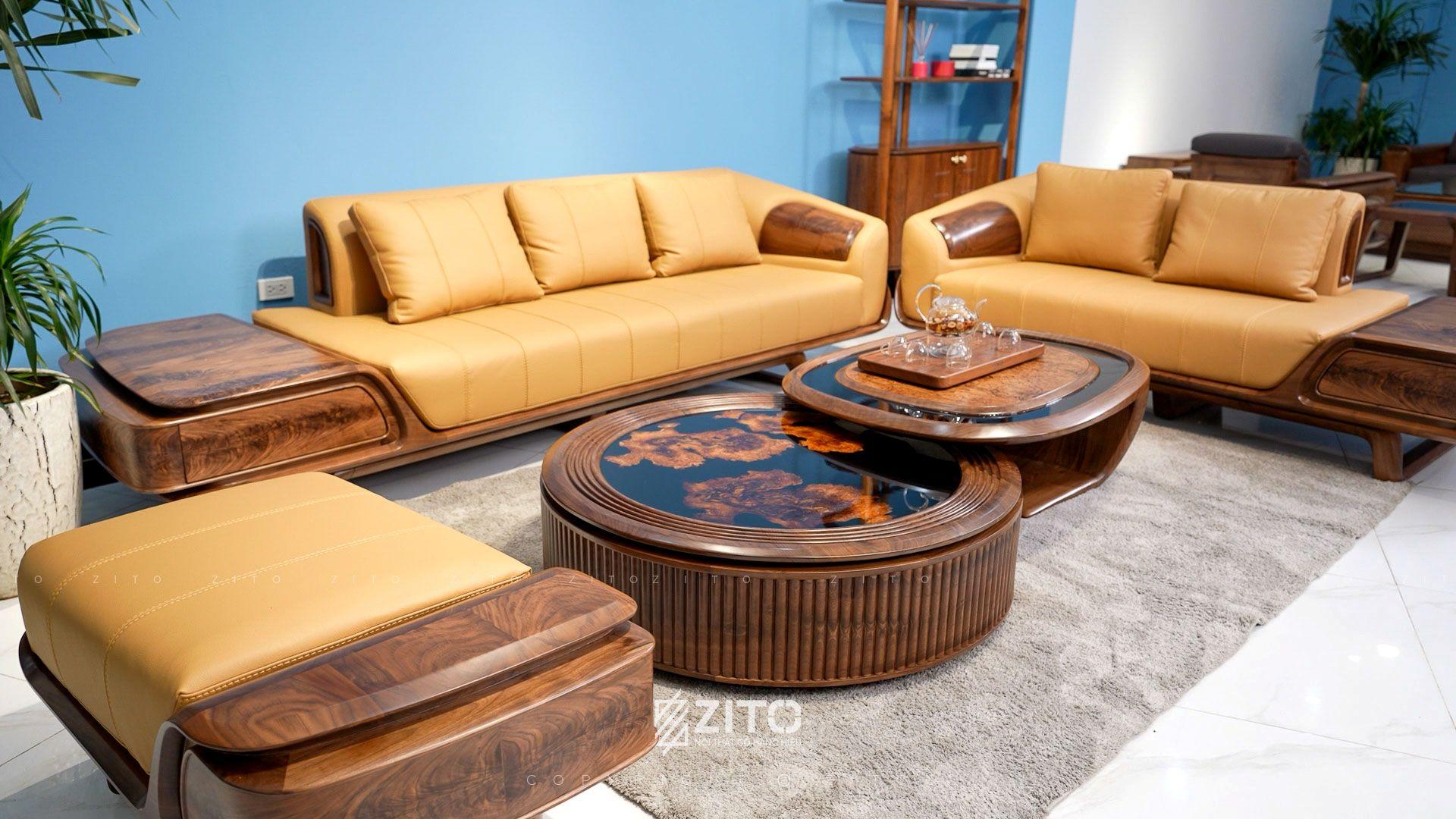 Sofa gỗ óc chó chữ U