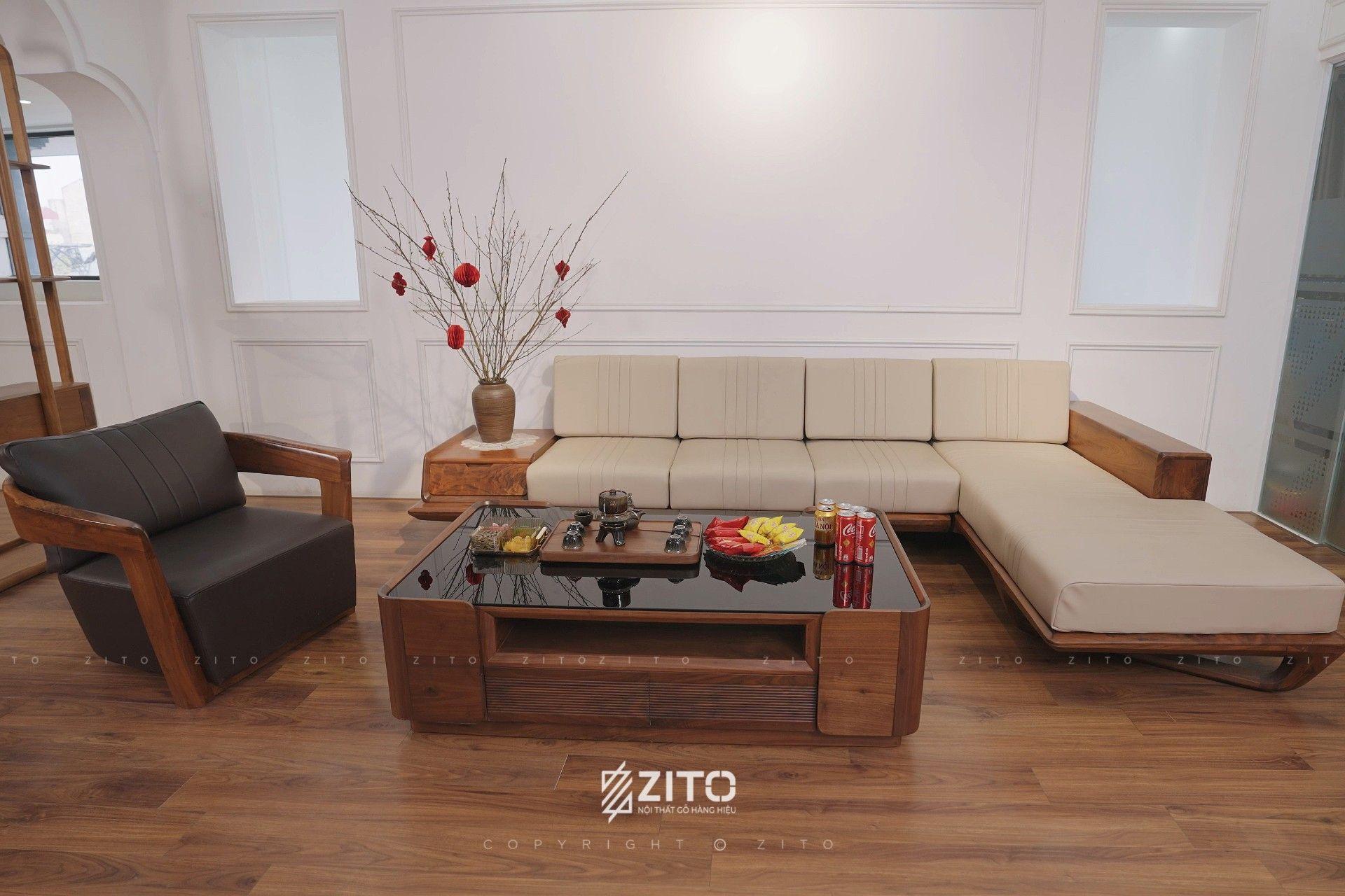 Sofa gỗ óc chó góc L ZG 175