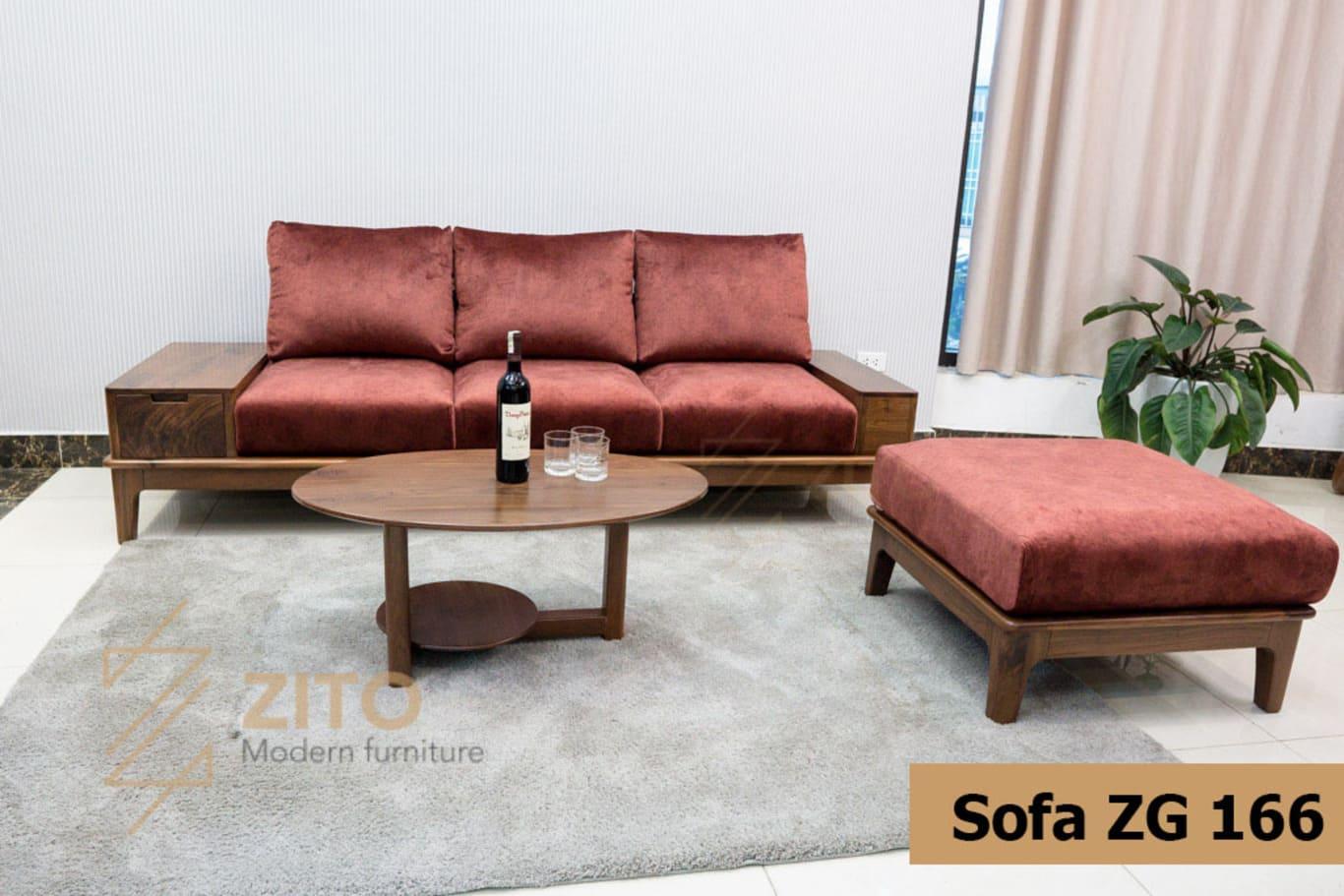 Thiết kế mới nhất sofa gỗ cây óc chó ZG 166 kiểu dáng văng gỗ hiện đại đa công năng