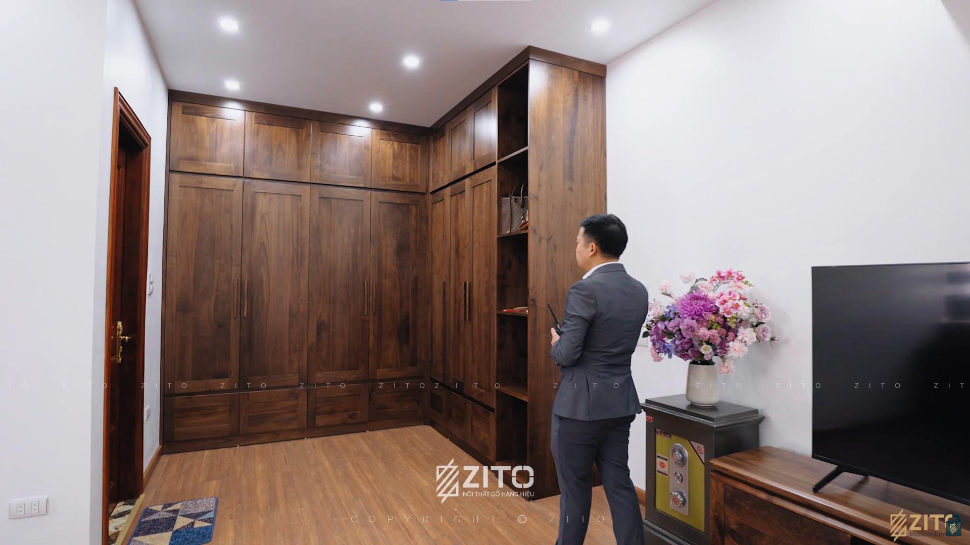 Tủ quần áo kịch trần sang trọng với chất liệu gỗ óc chó cao cấp