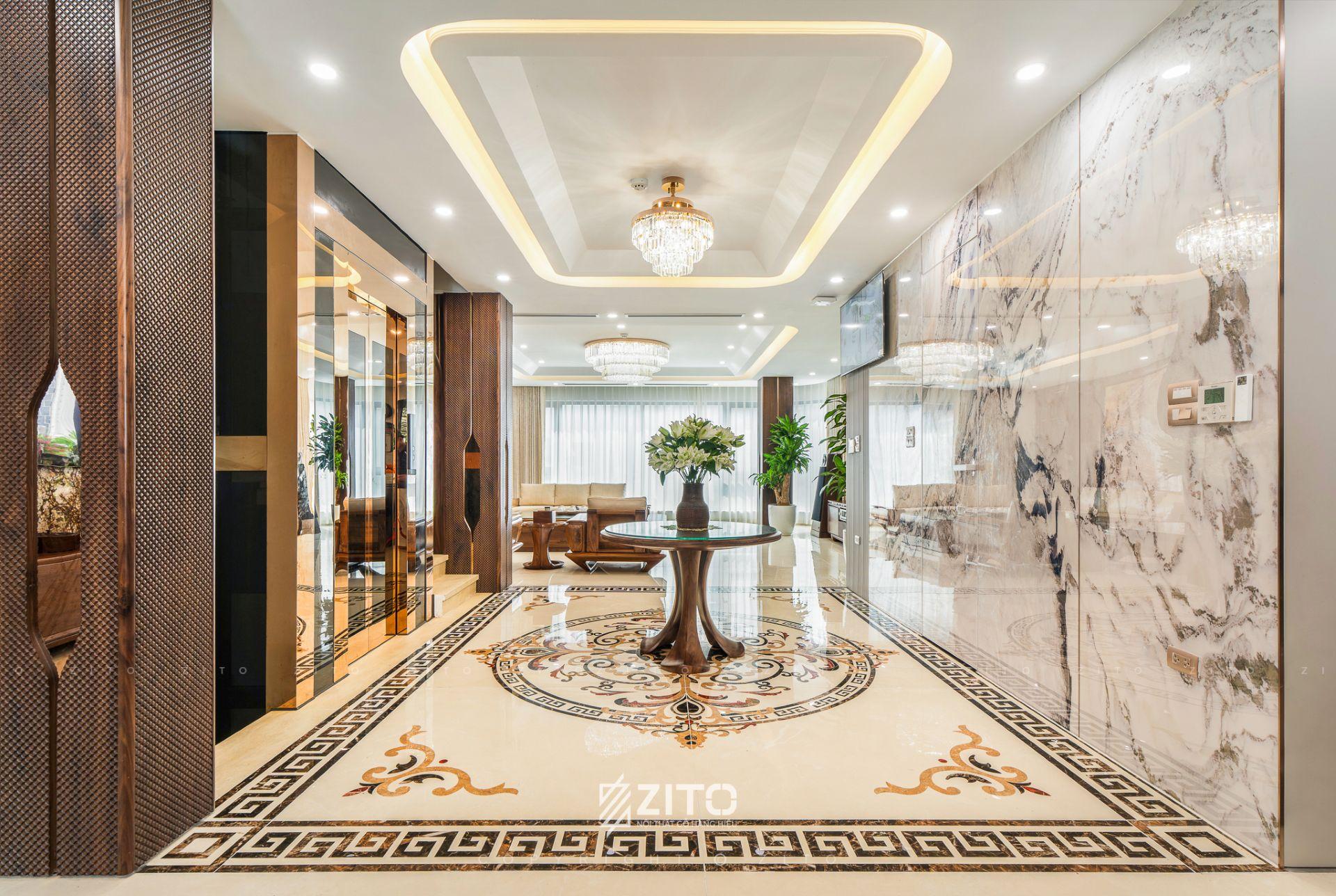 Thi công nội thất gỗ óc chó nhà phố 7 tầng Đống Đa
