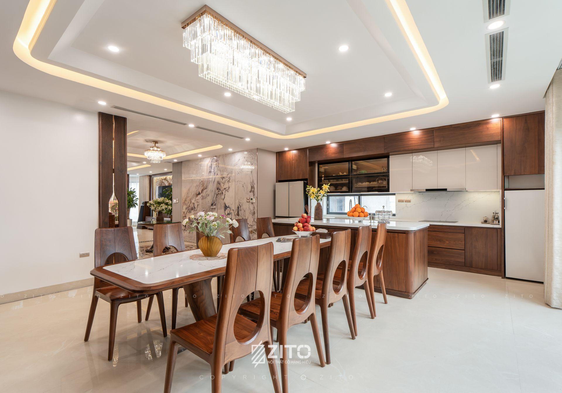 Thi công nội thất gỗ óc chó nhà phố 7 tầng Đống Đa