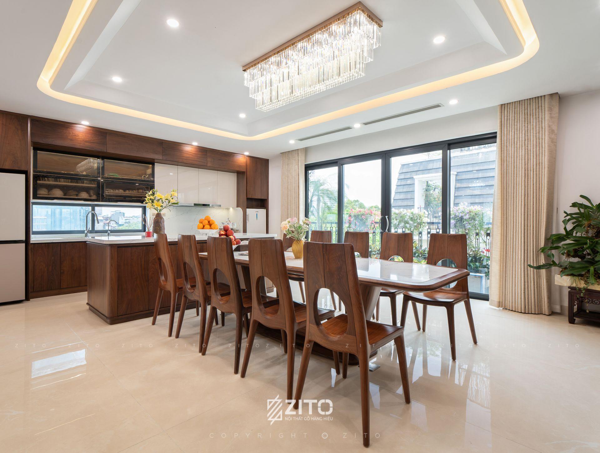 Thi công nội thất gỗ óc chó nhà phố 7 tầng Đống Đa