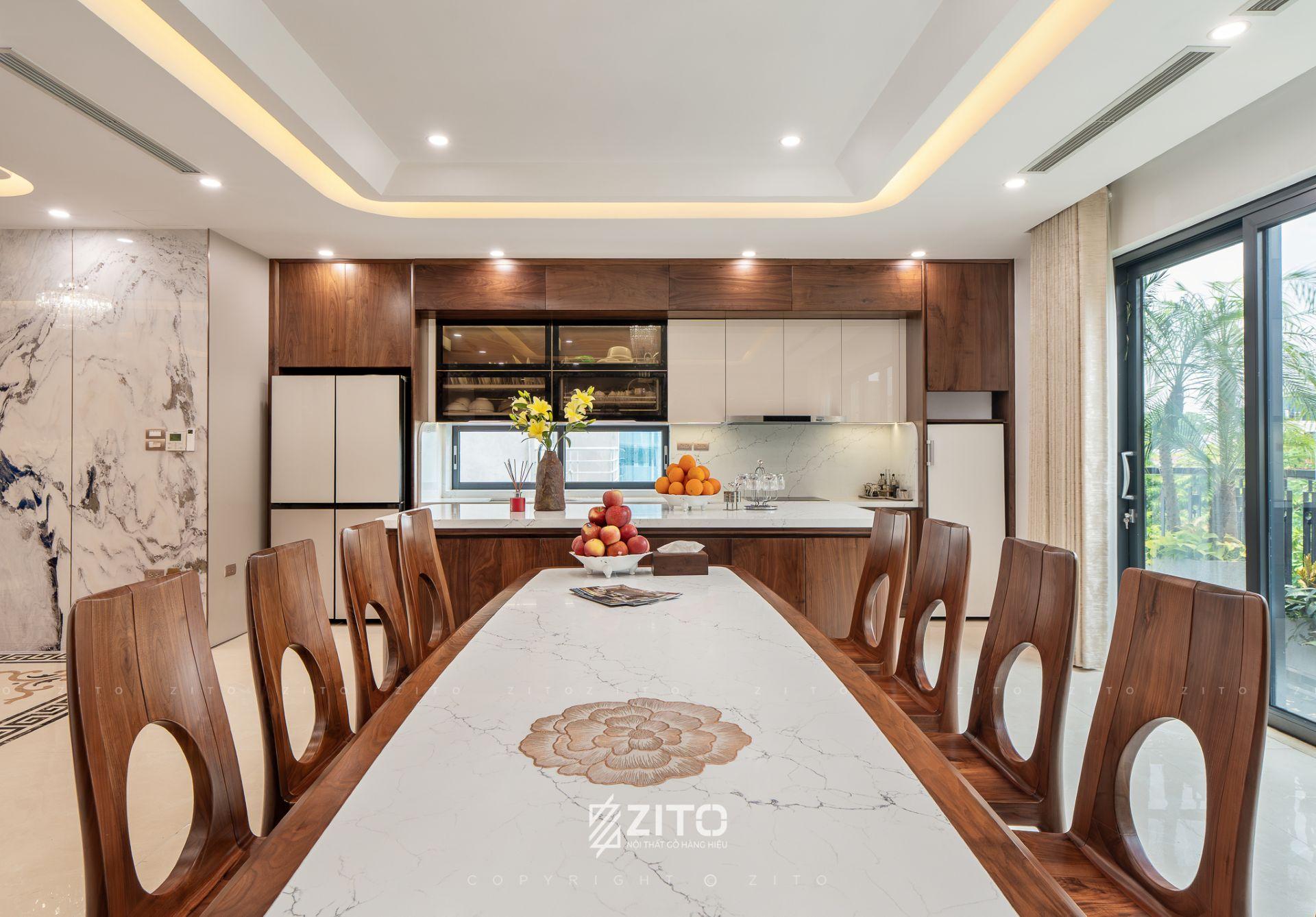 Thi công nội thất gỗ óc chó nhà phố 7 tầng Đống Đa