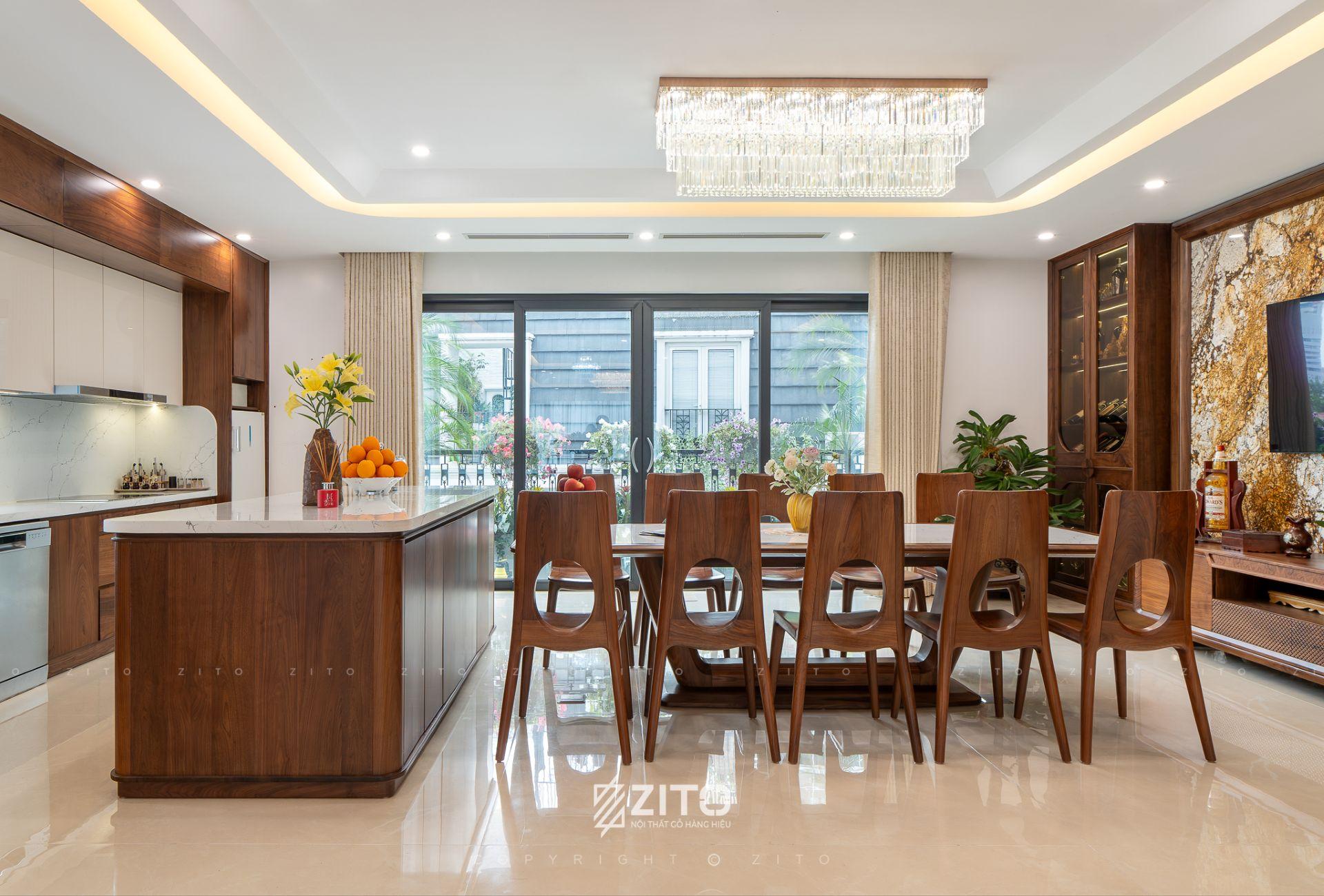 Thi công nội thất gỗ óc chó nhà phố 7 tầng Đống Đa