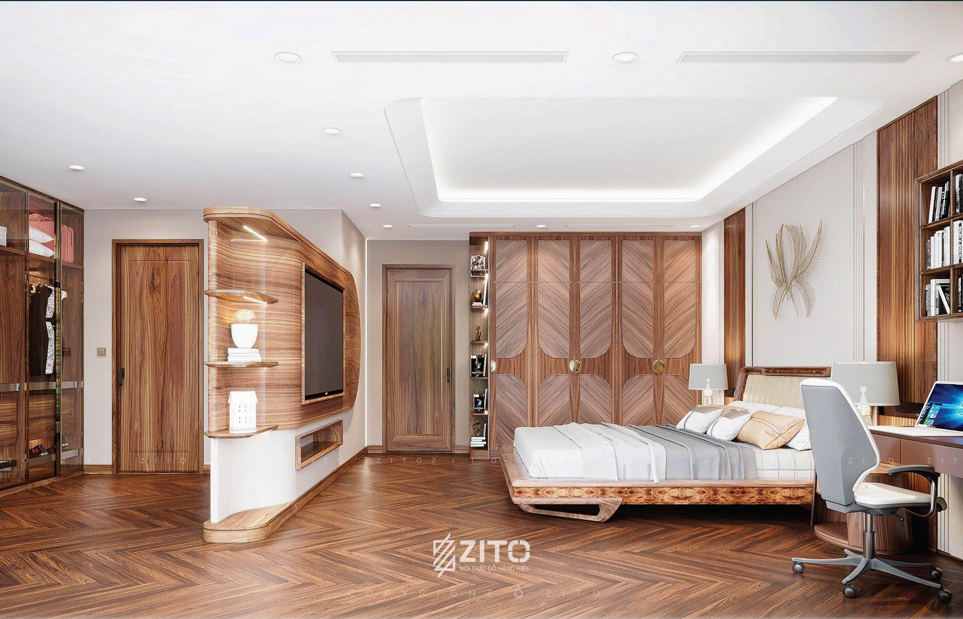 Thi công nội thất gỗ óc chó nhà phố 7 tầng Đống Đa