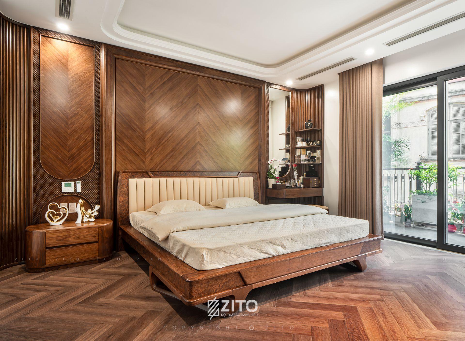 Thi công nội thất gỗ óc chó nhà phố 7 tầng Đống Đa