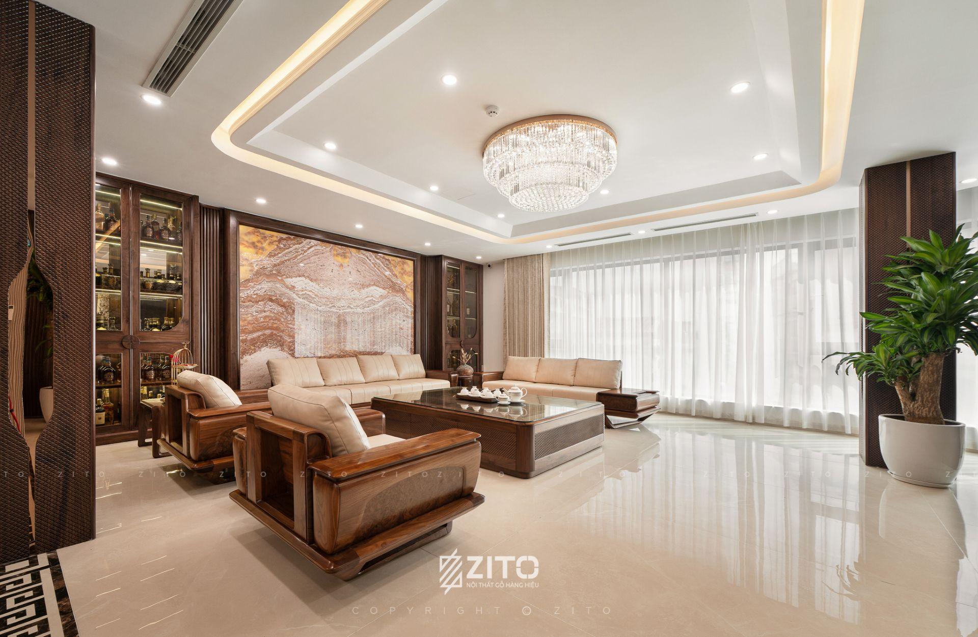 Thi công nội thất gỗ óc chó nhà phố 7 tầng Đống Đa