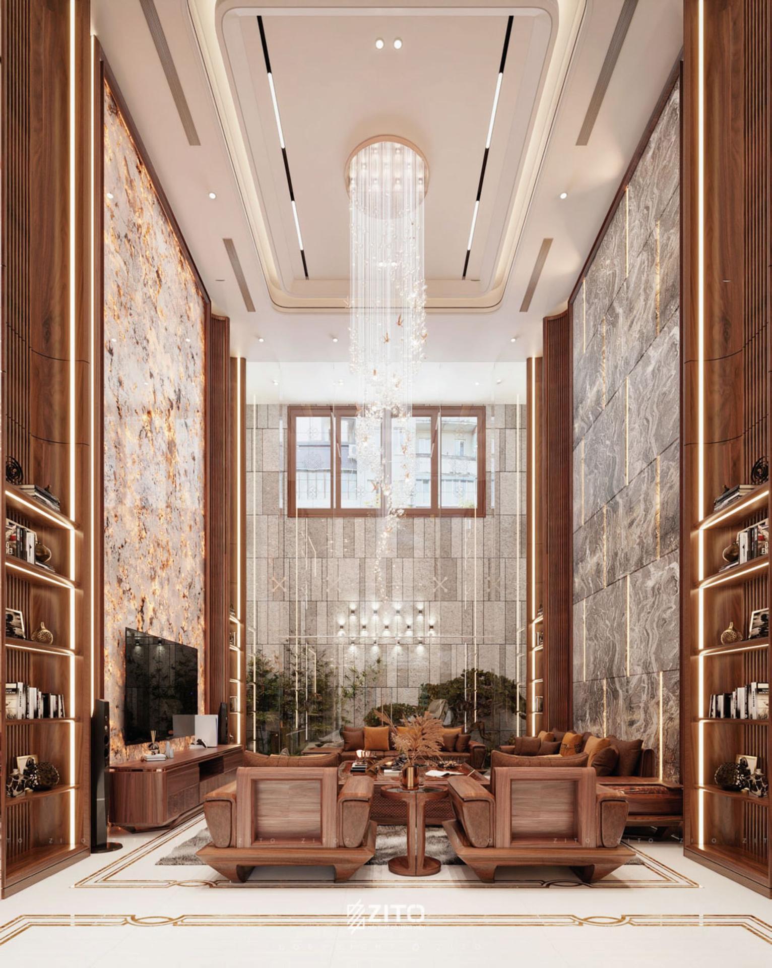 Thiết kế nội thất gỗ óc chó biệt thự Bắc Ninh