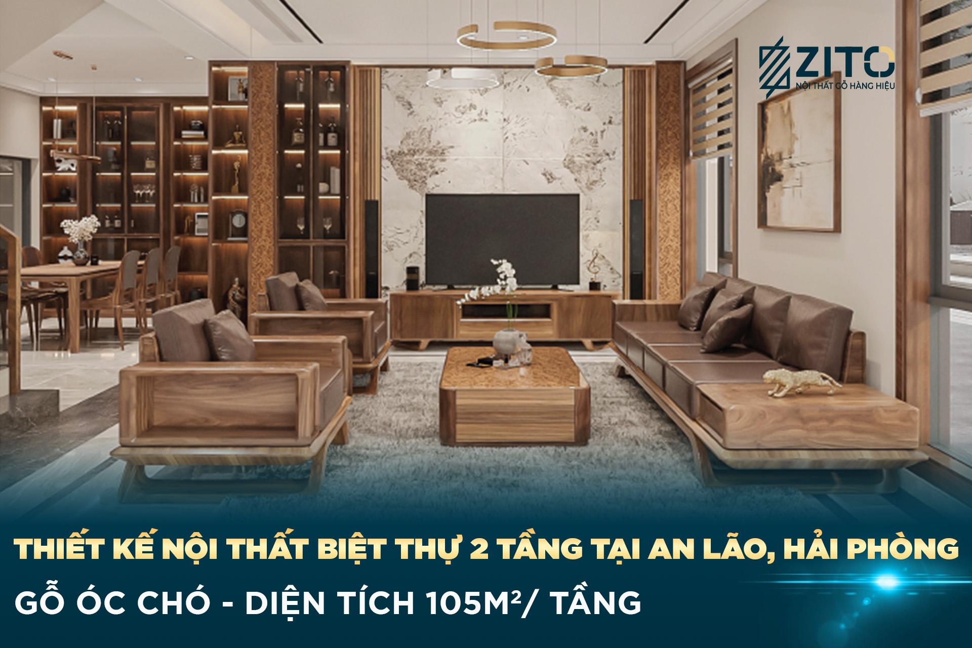 Toàn cảnh thiết kế nội thất biệt thự gỗ óc chó 2 tầng An Lão, Hải Phòng