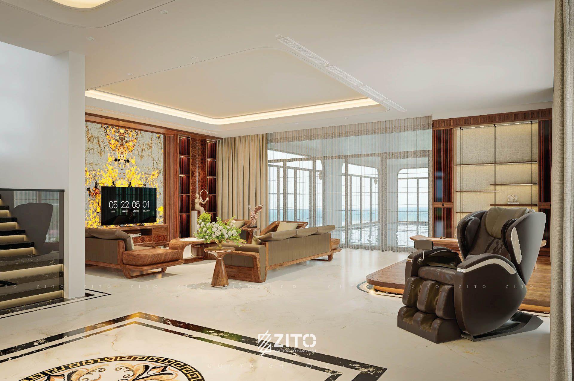 Thiết kế nội thất gỗ óc chó biệt thự Tân cổ điển 