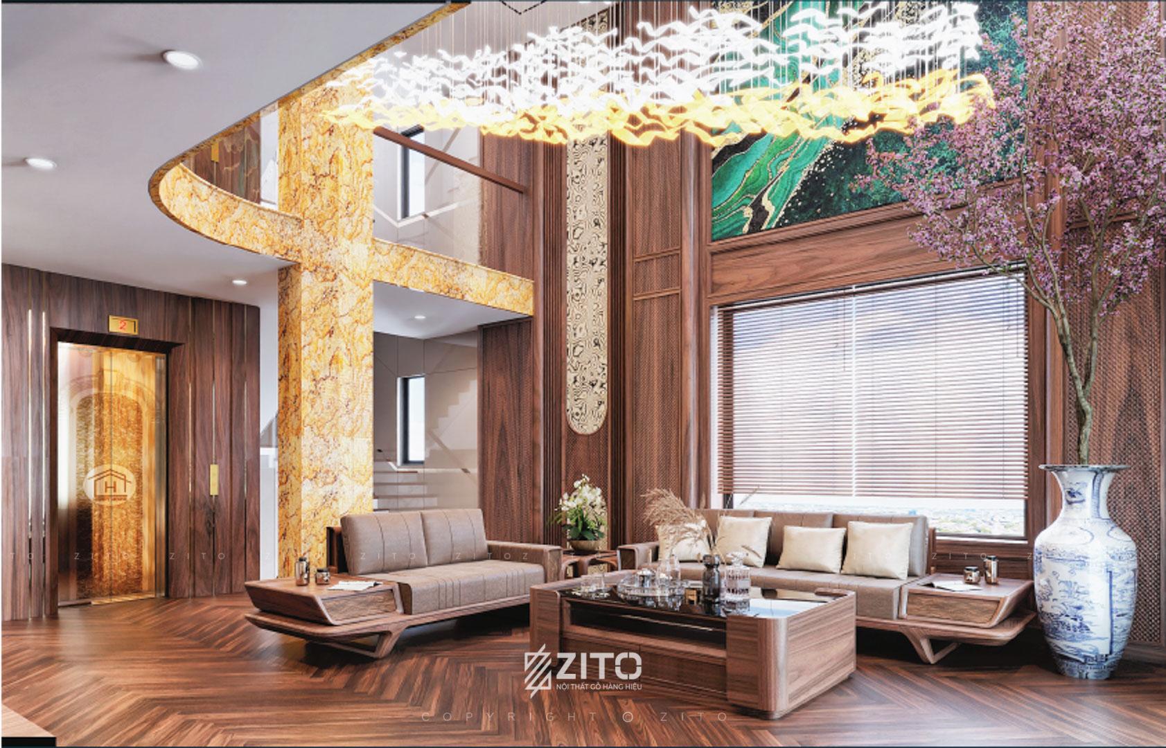 Mẫu thiết kế nội thất chung cư penthouse gỗ óc chó
