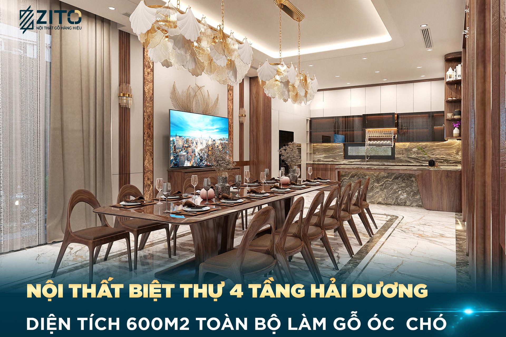 Thiết kế nội thất gỗ óc chó biệt thự cao cấp anh Định Hải Dương