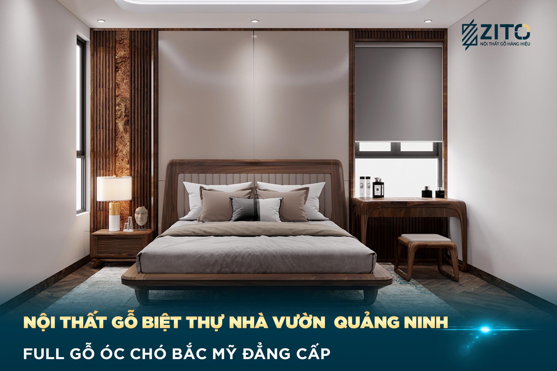 Thiết kế nội thất gỗ óc chó biệt thự chị Mai Quảng Ninh