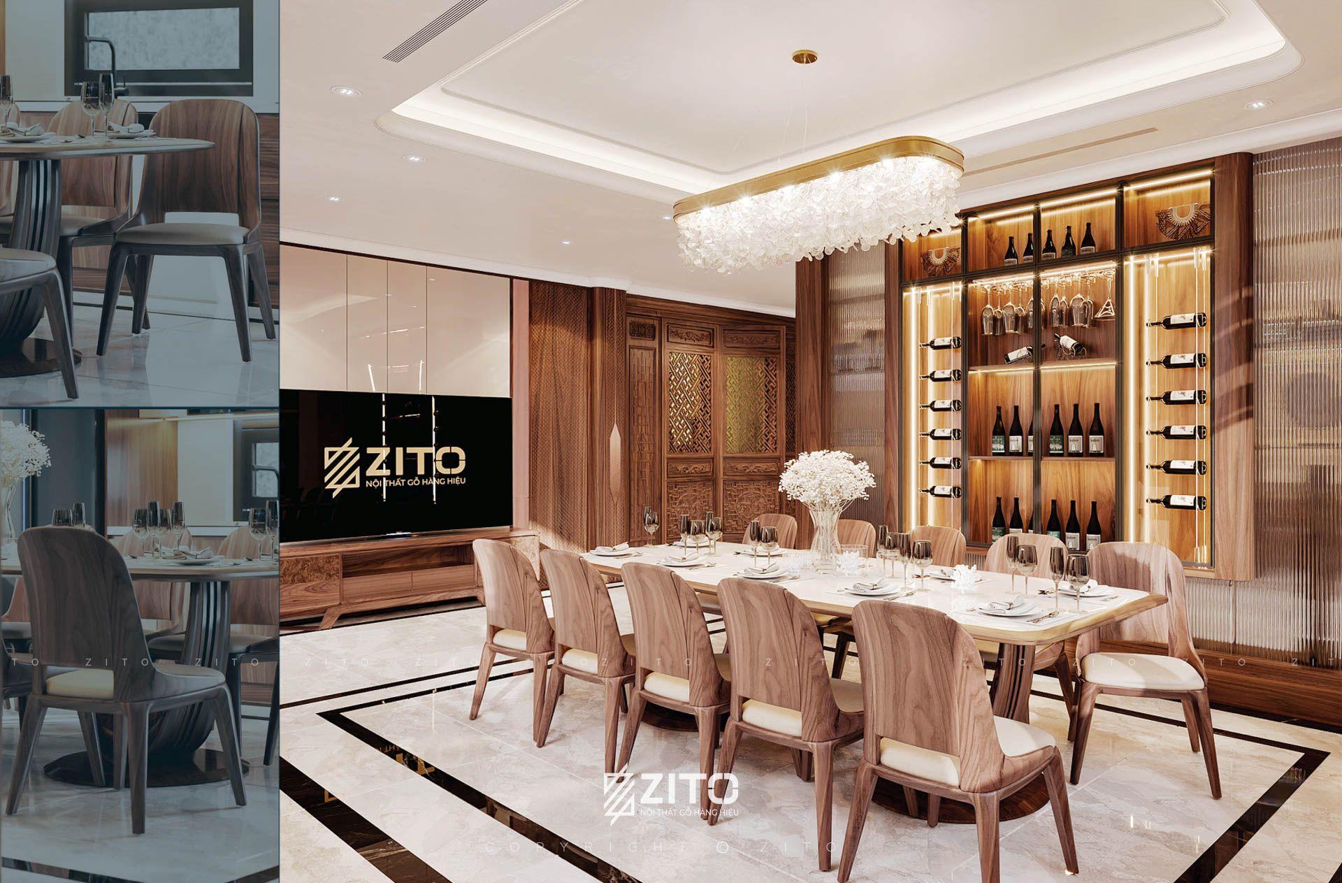 Thiết kế nội thất gỗ óc chó biệt thự Hưng Yên 
