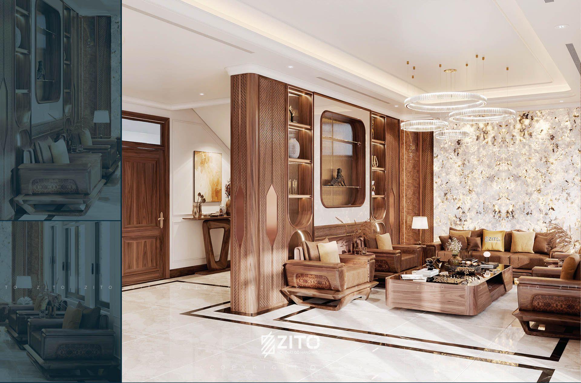 Thiết kế nội thất gỗ óc chó biệt thự Hưng Yên 
