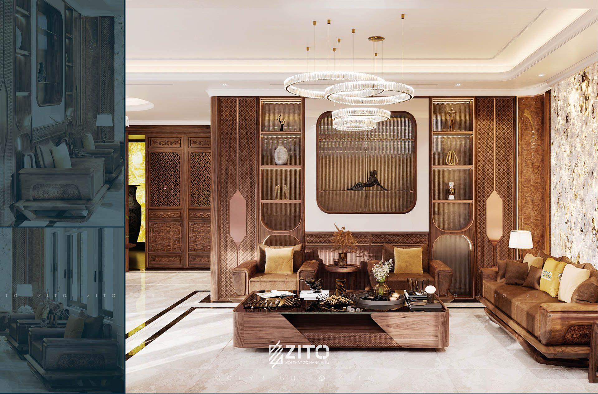 Thiết kế nội thất gỗ óc chó biệt thự Hưng Yên 
