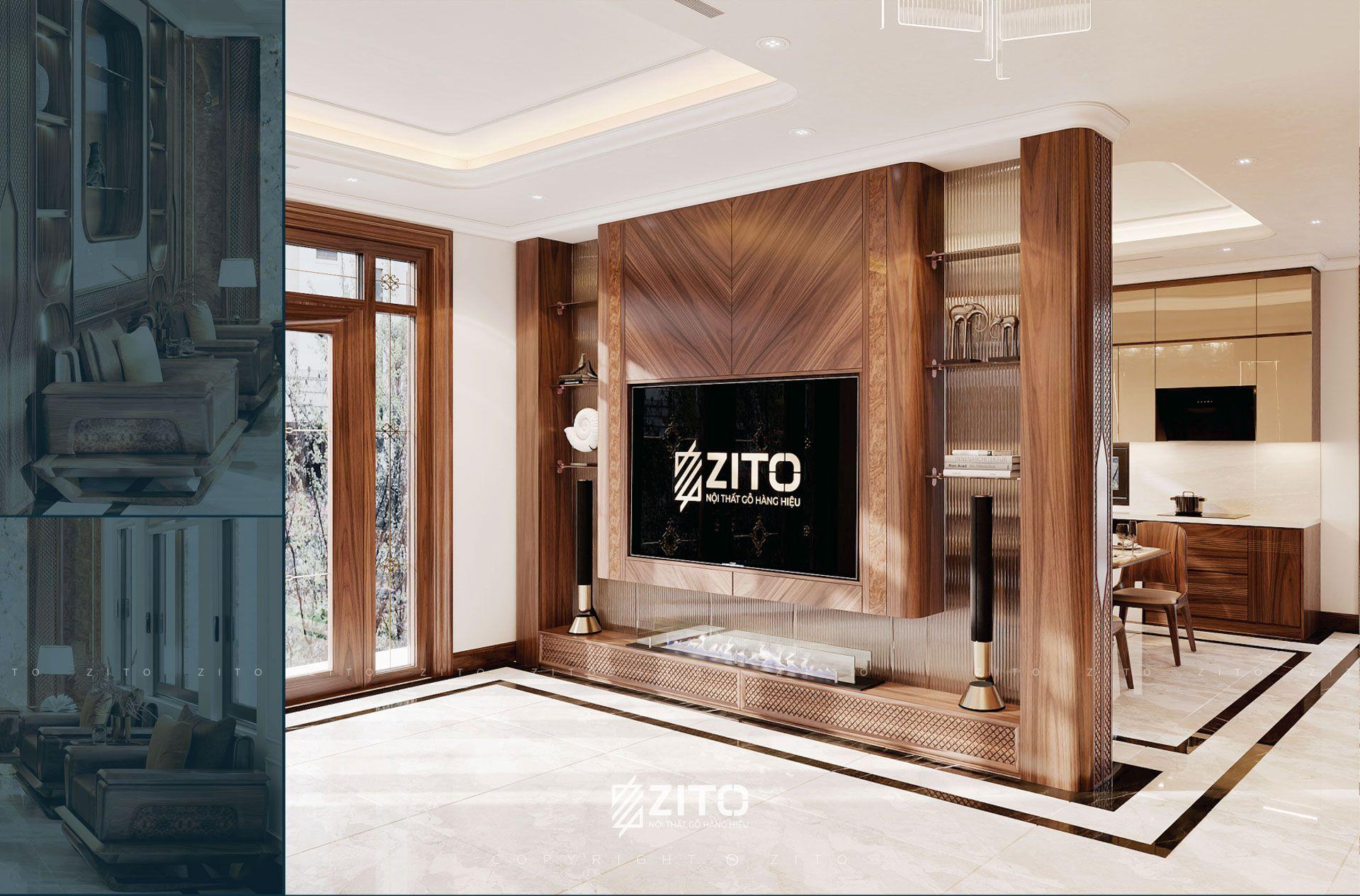 Thiết kế nội thất gỗ óc chó biệt thự Hưng Yên 
