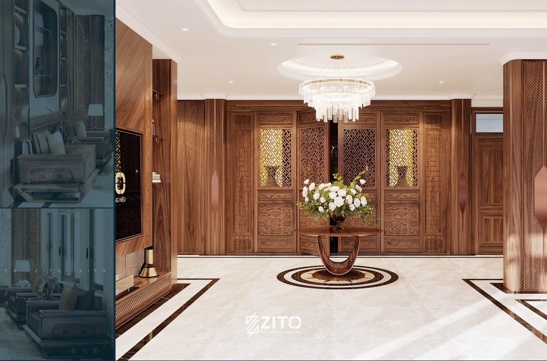 Thiết kế nội thất gỗ óc chó biệt thự Hưng Yên 
