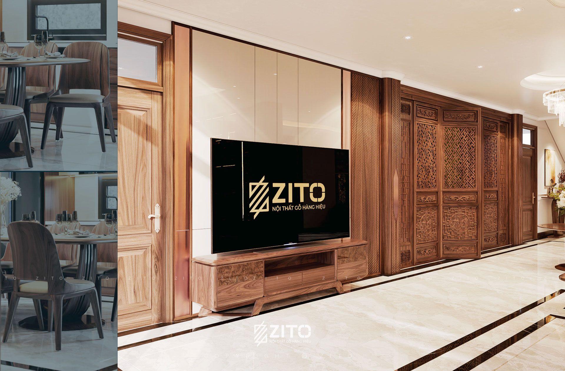 Thiết kế nội thất gỗ óc chó biệt thự Hưng Yên 
