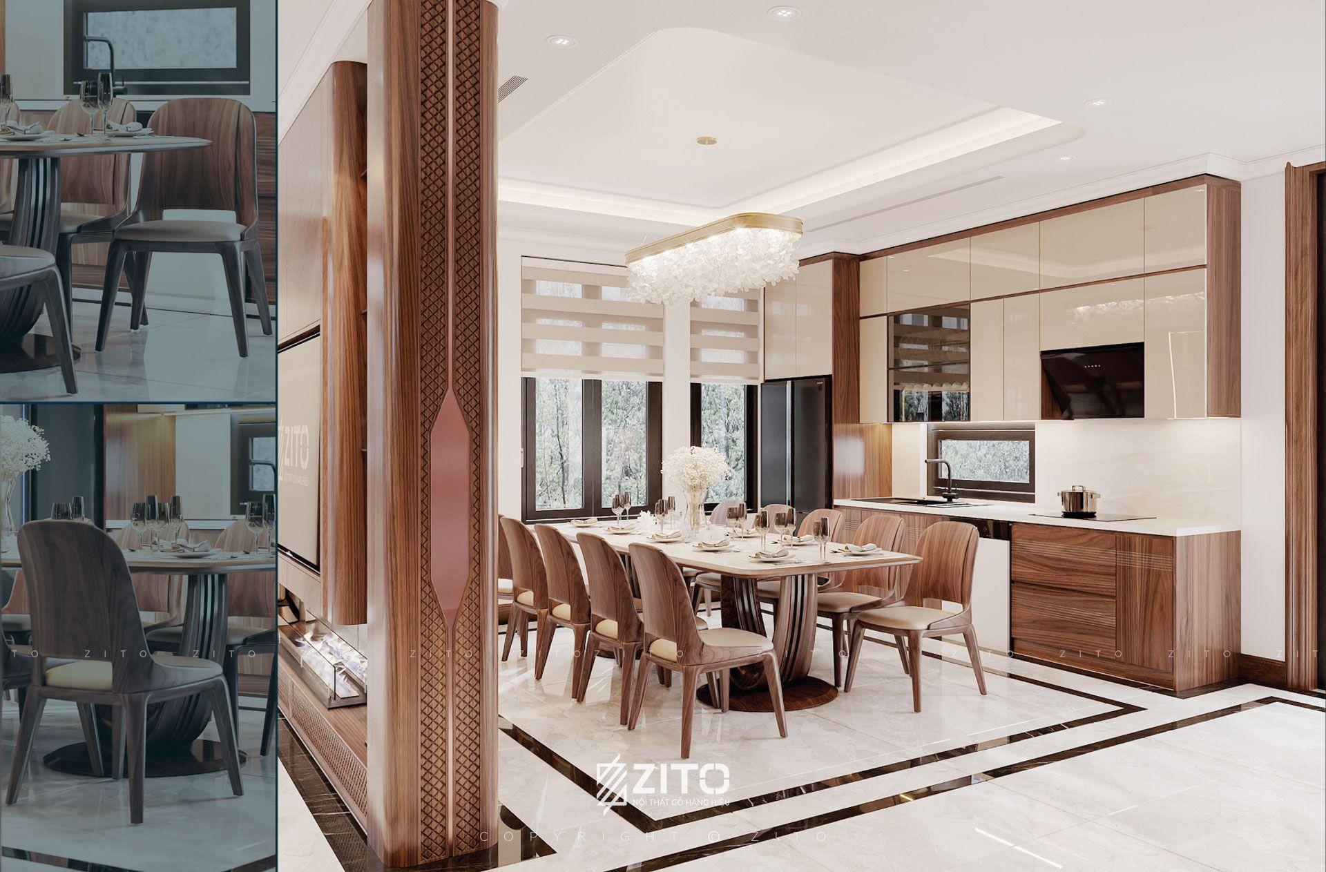 Thiết kế nội thất gỗ óc chó biệt thự Hưng Yên 
