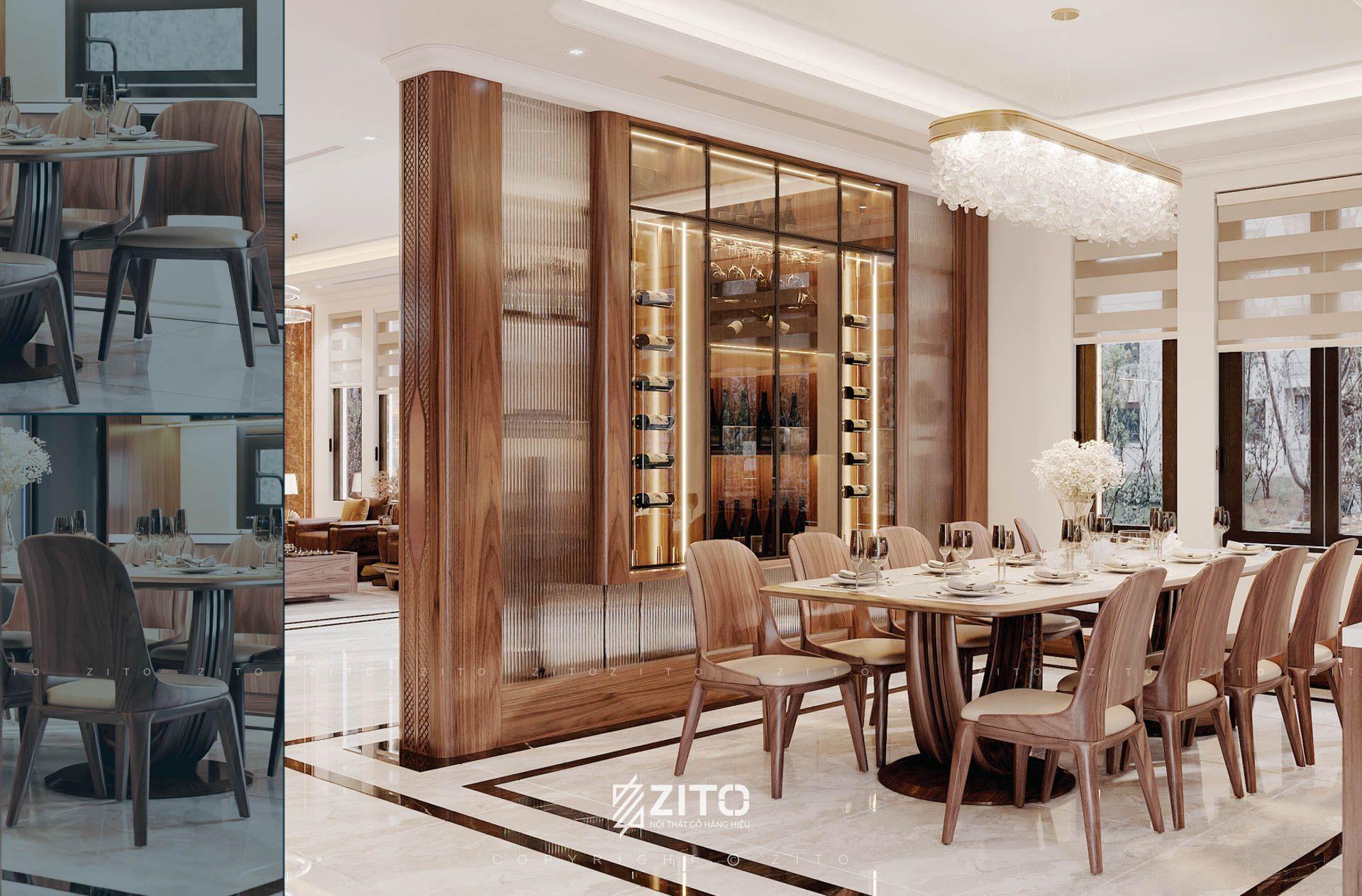 Thiết kế nội thất gỗ óc chó biệt thự Hưng Yên 
